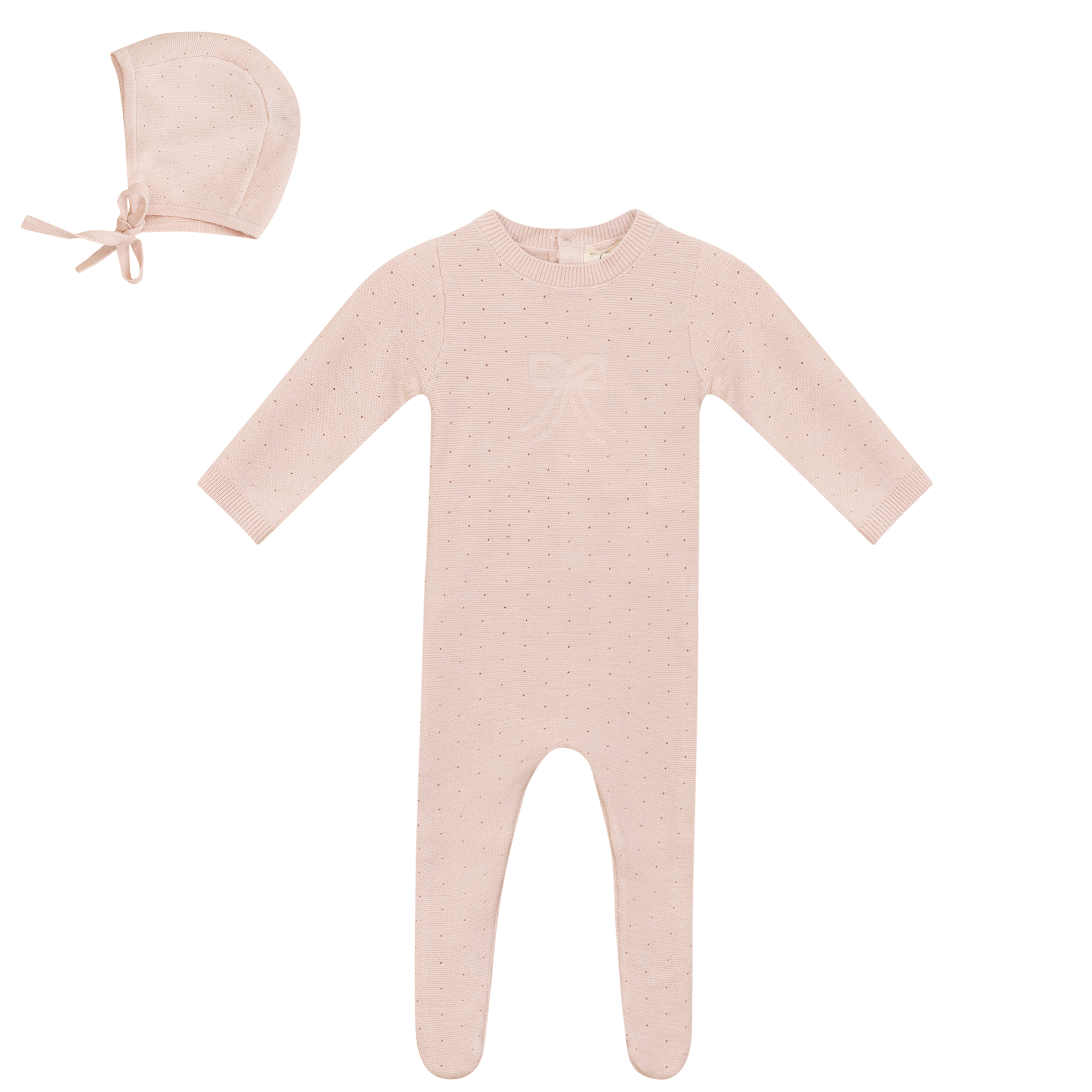 Pony Bow Print Onesie and Hat in Soft Pink by Bebe Bella