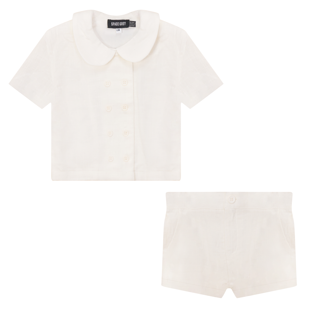 Woven Double Breasted 2Pc Set in Off White by Space Grey