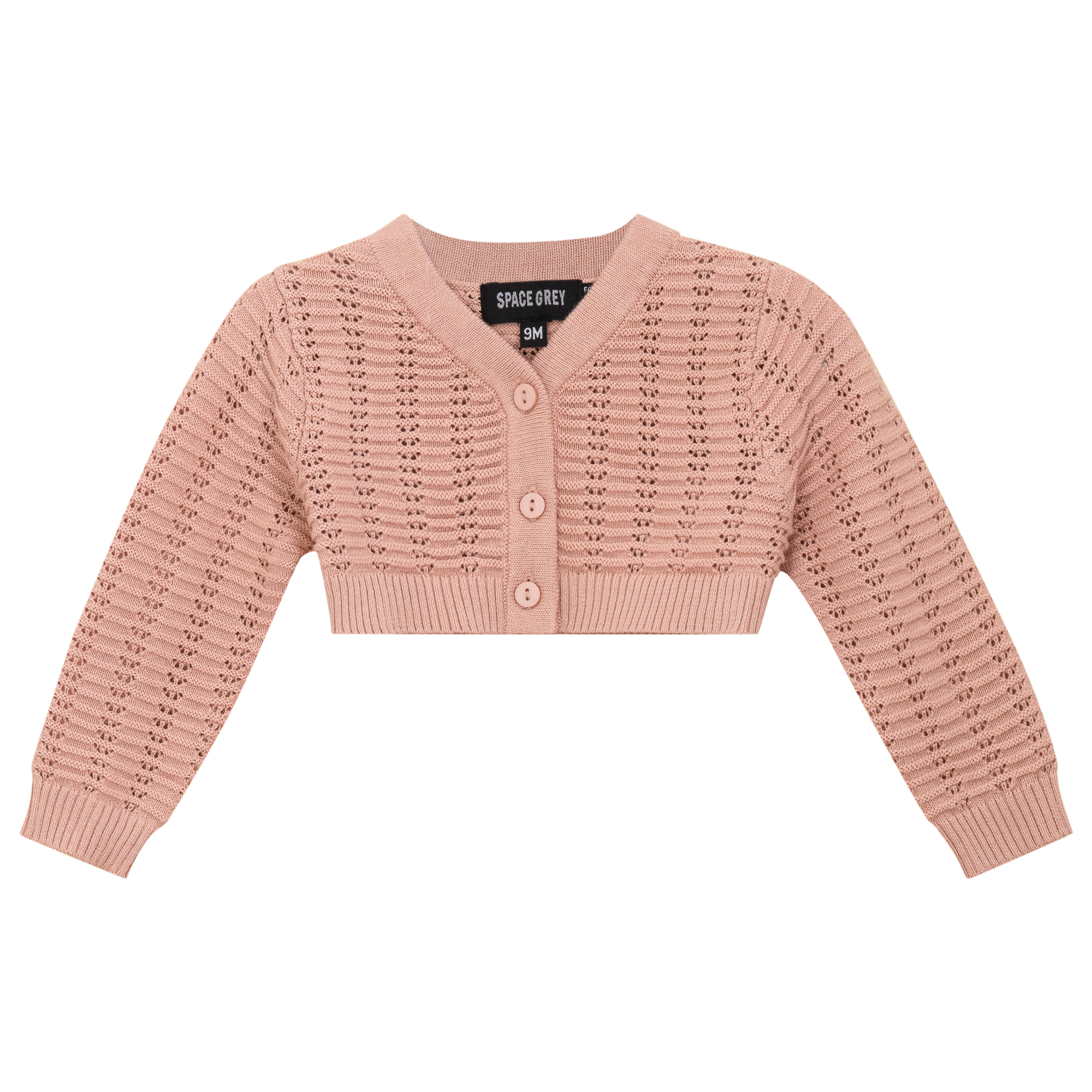 Pointelle Knit Cropped Cardigan in Rosebud by Space Grey