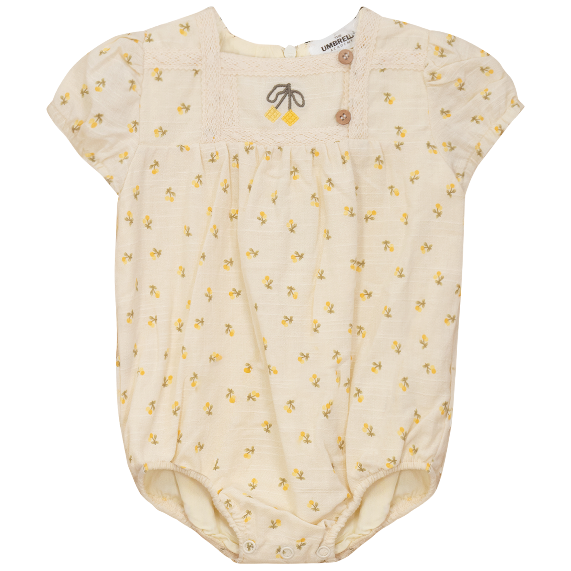 Cherry Printed Linen Bubble in Yellow by The Umbrella Academy