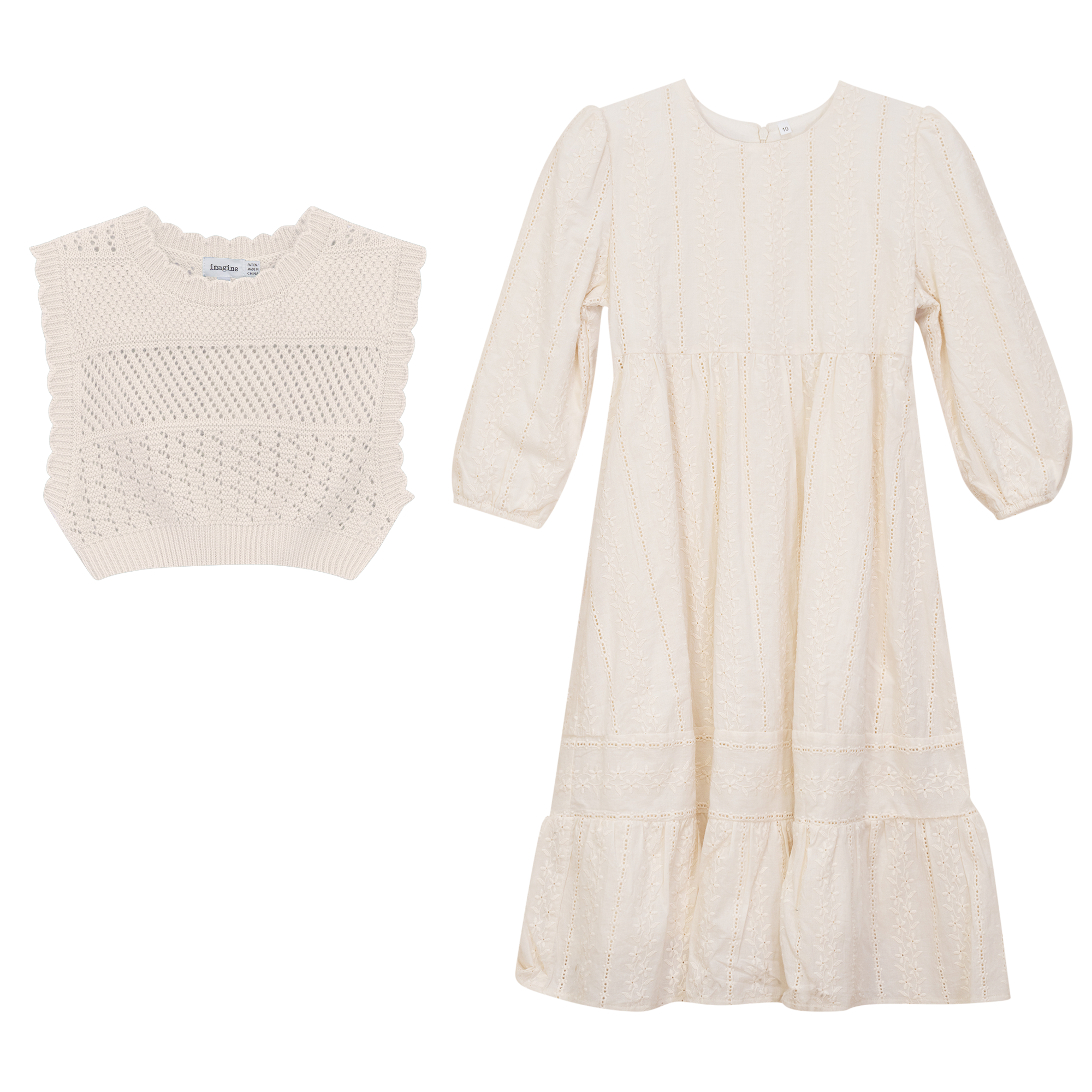 Woven Dress with Vest in Off White by Imagine