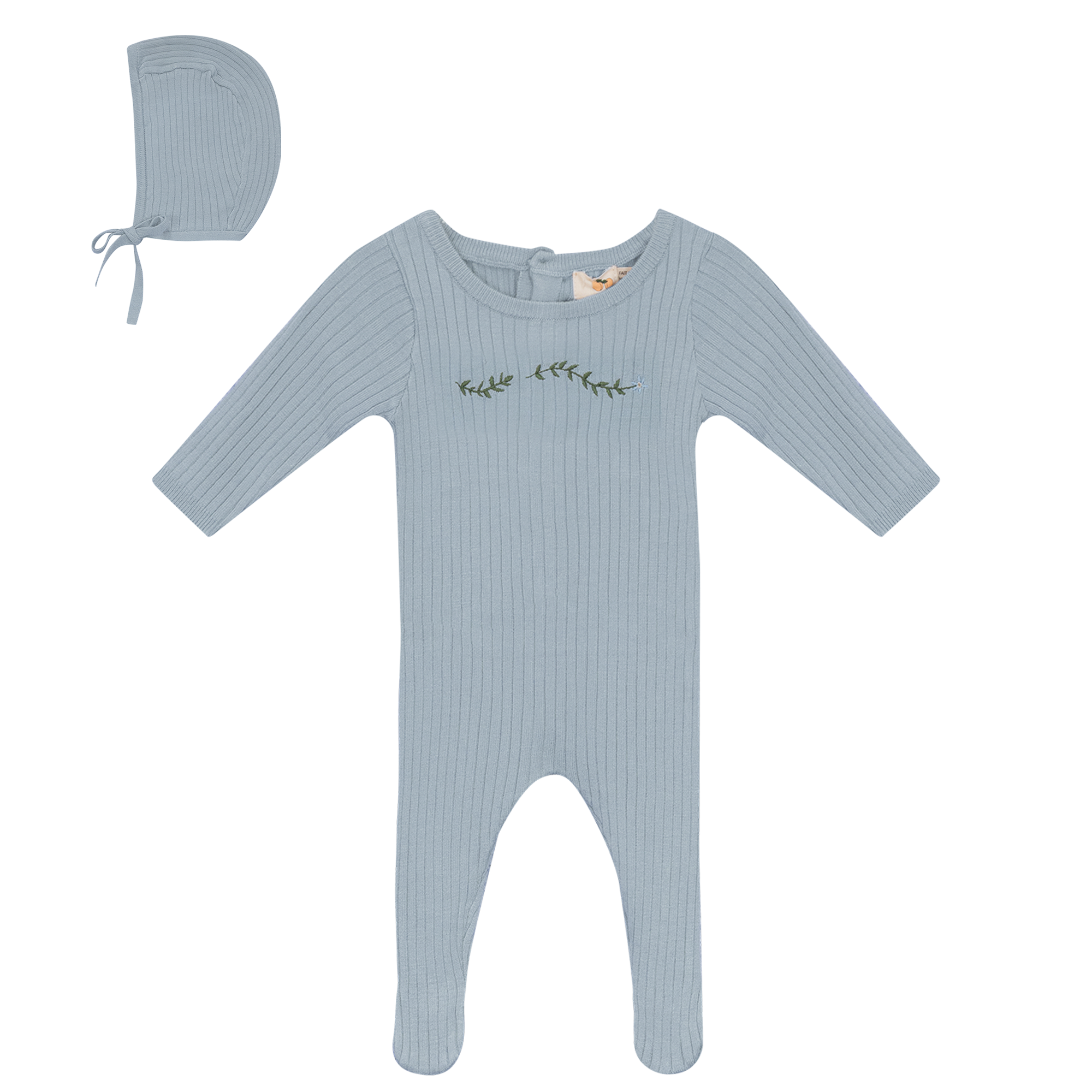 Rib Knit Stretchie and Bonnet in Blue Mist by Apricot