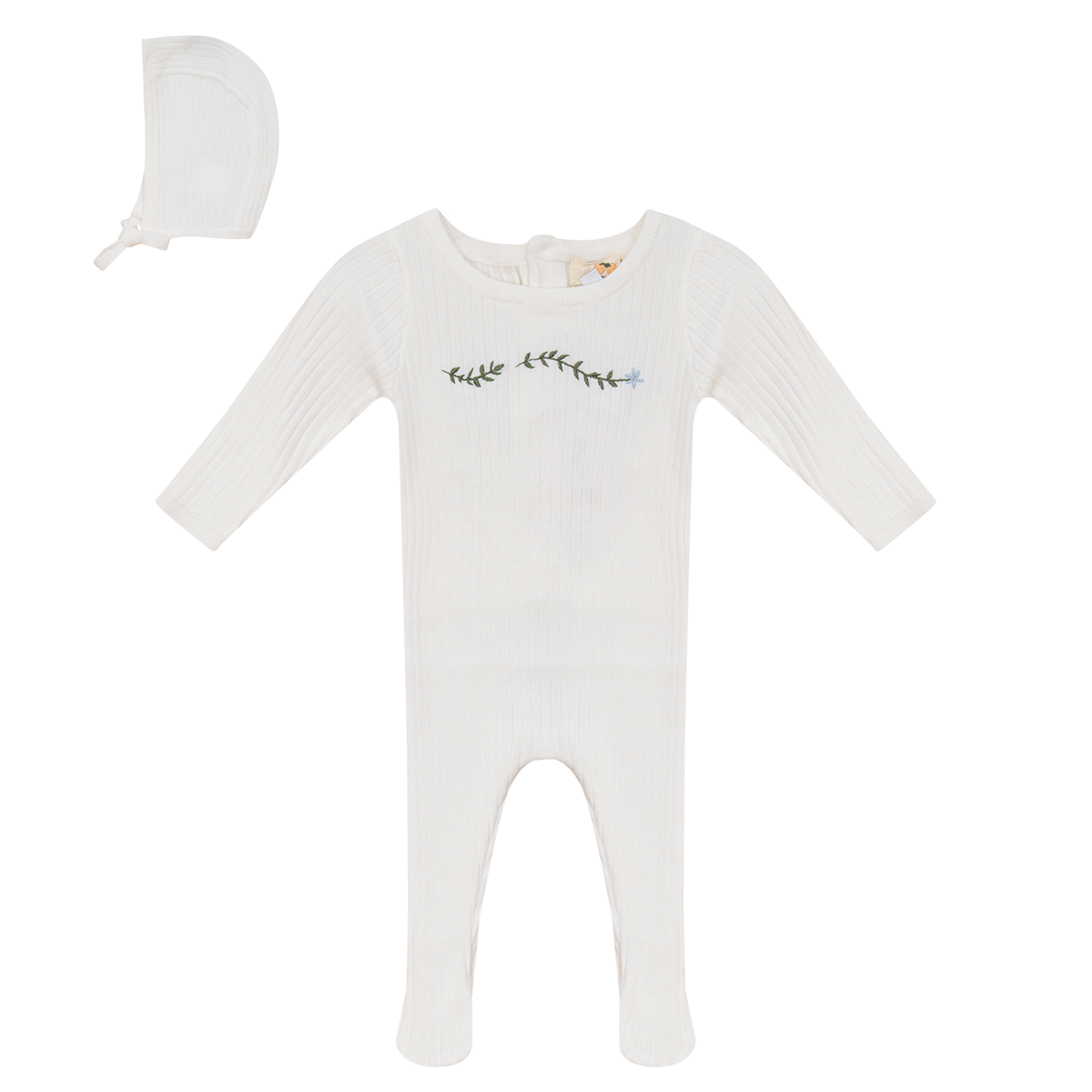 Rib Knit Stretchie and Bonnet in Off White by Apricot