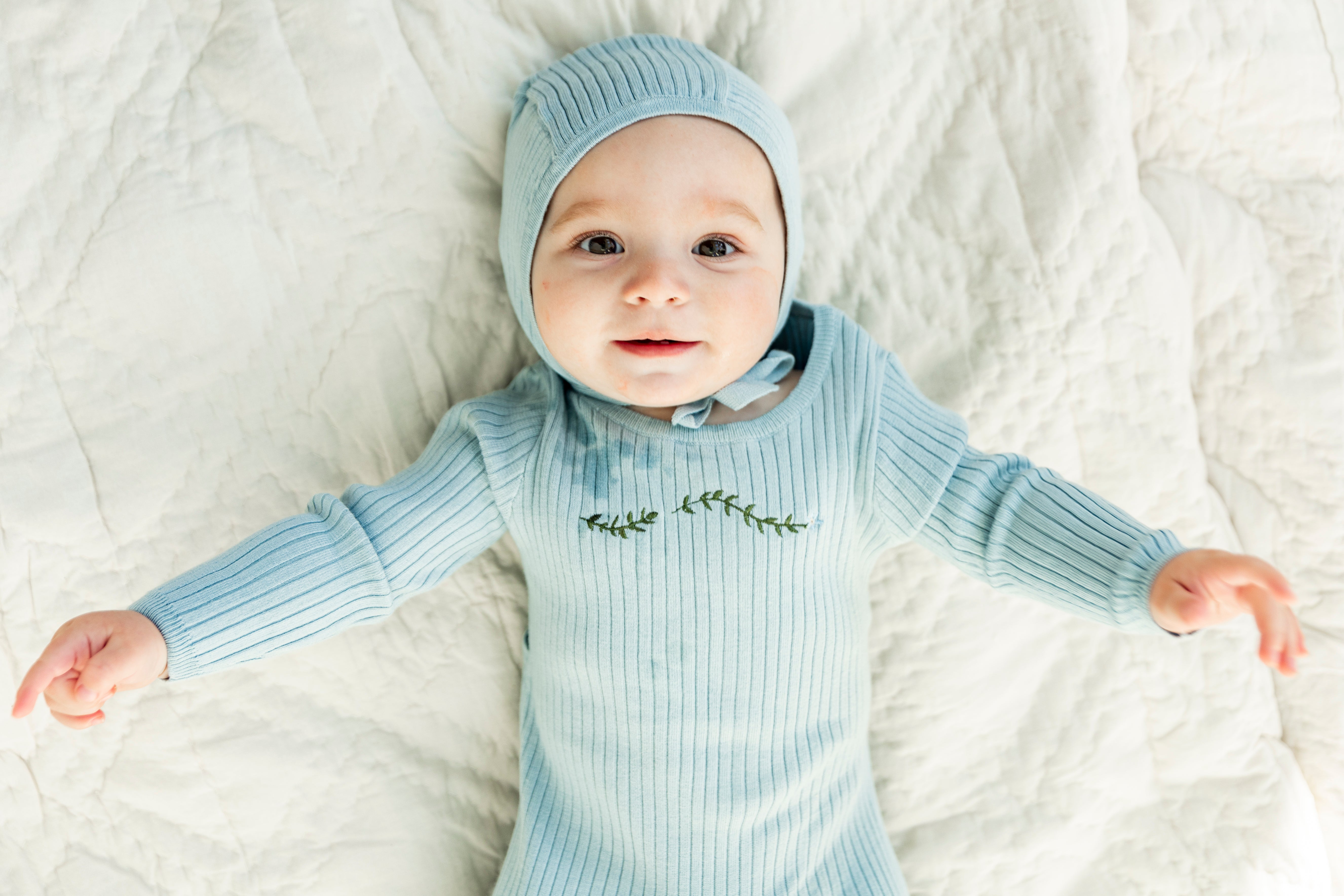 Rib Knit Stretchie and Bonnet in by Apricot