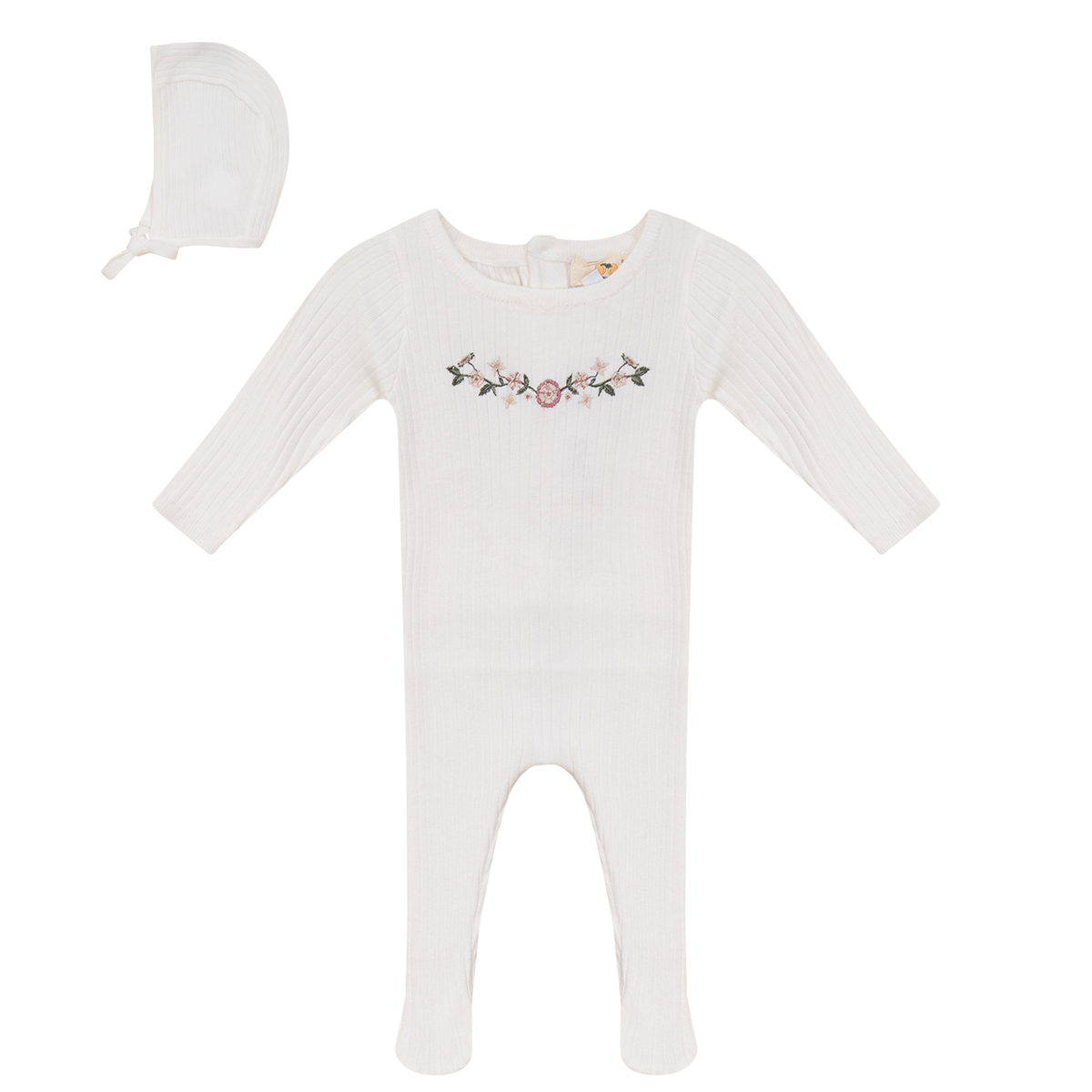 Rib Knit Stretchie and Bonnet in Off White by Apricot
