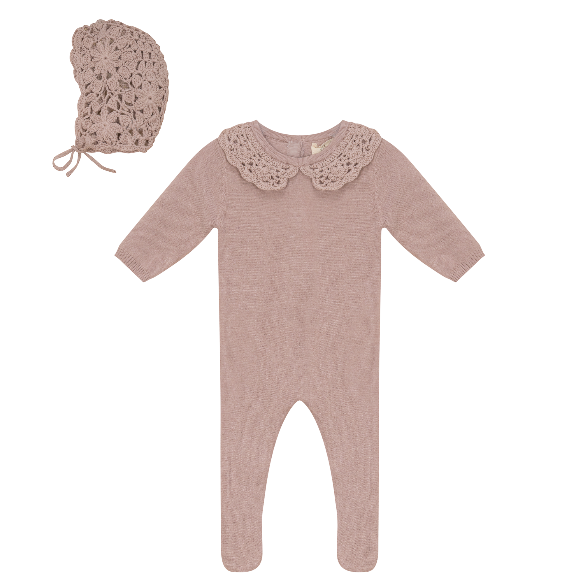 Knit Crochet Onesie and Hat in Rose Cloud by Bebe Bella