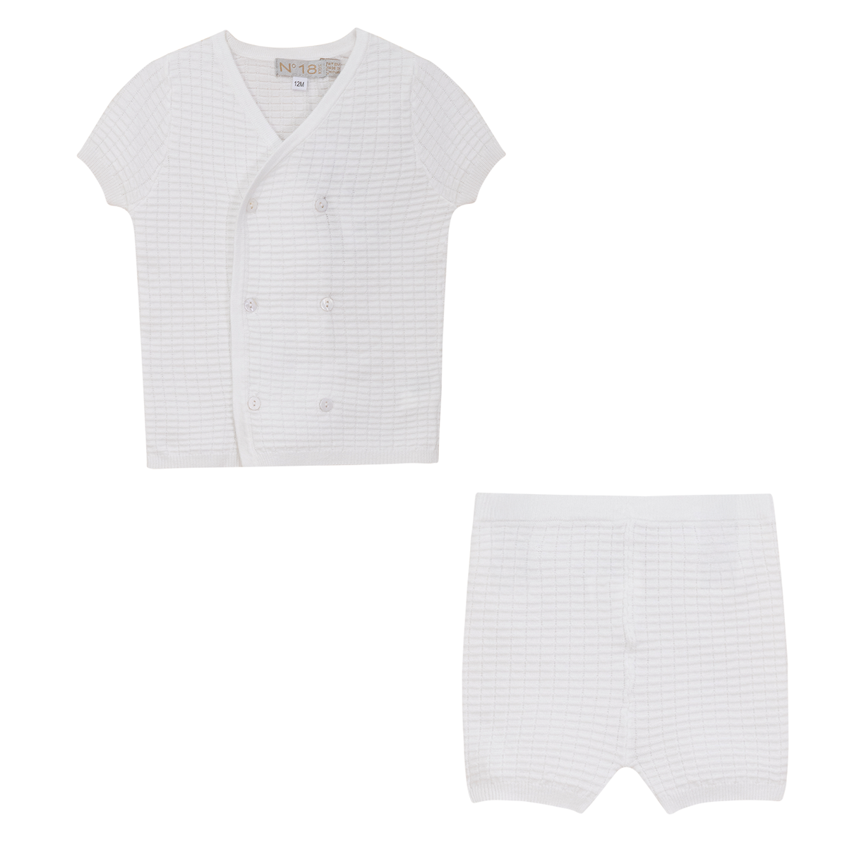 Knitted Double Breasted 2Pc Set in White by No18 Kids