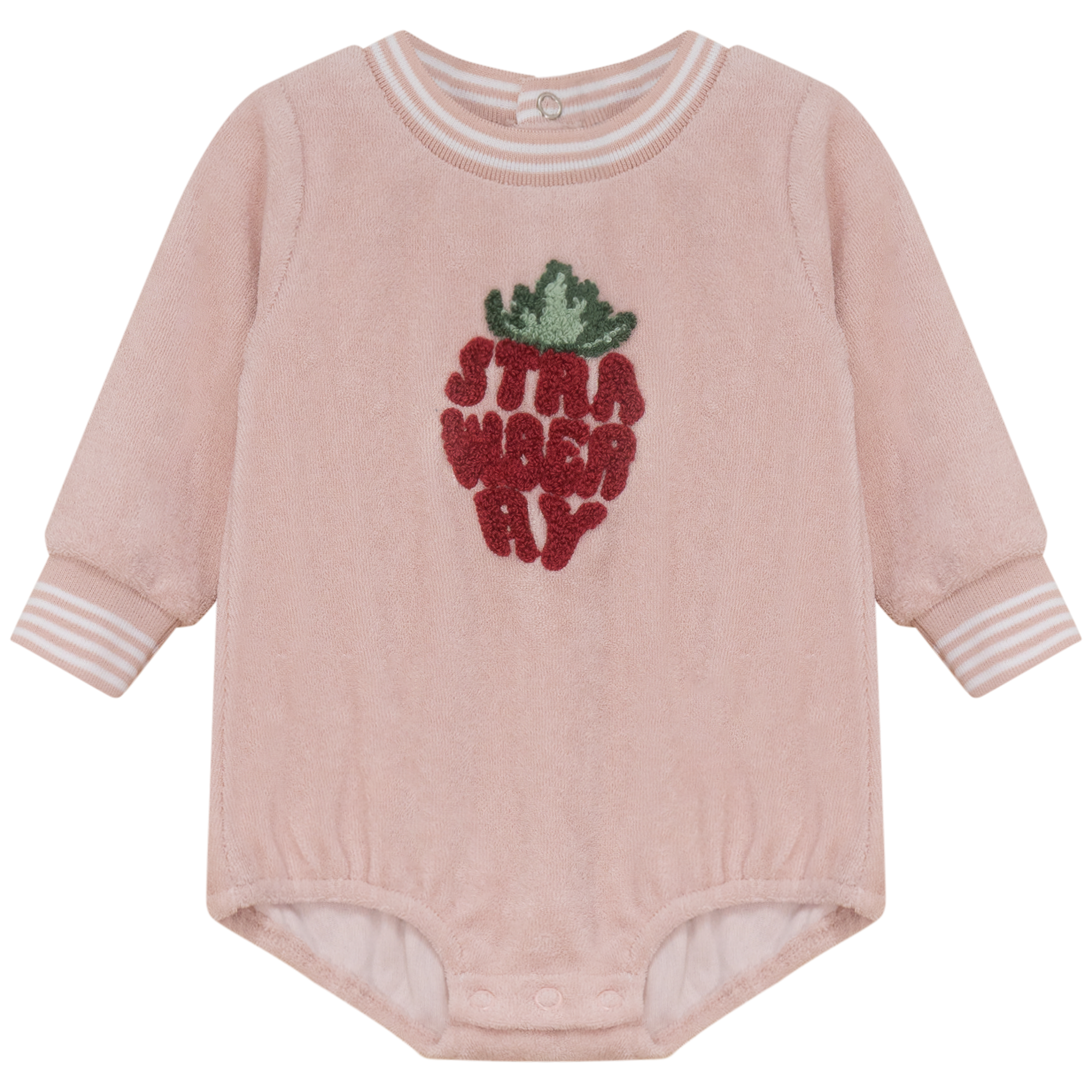 Strawberry Striped Teryy Onesie in Pink by Puddles