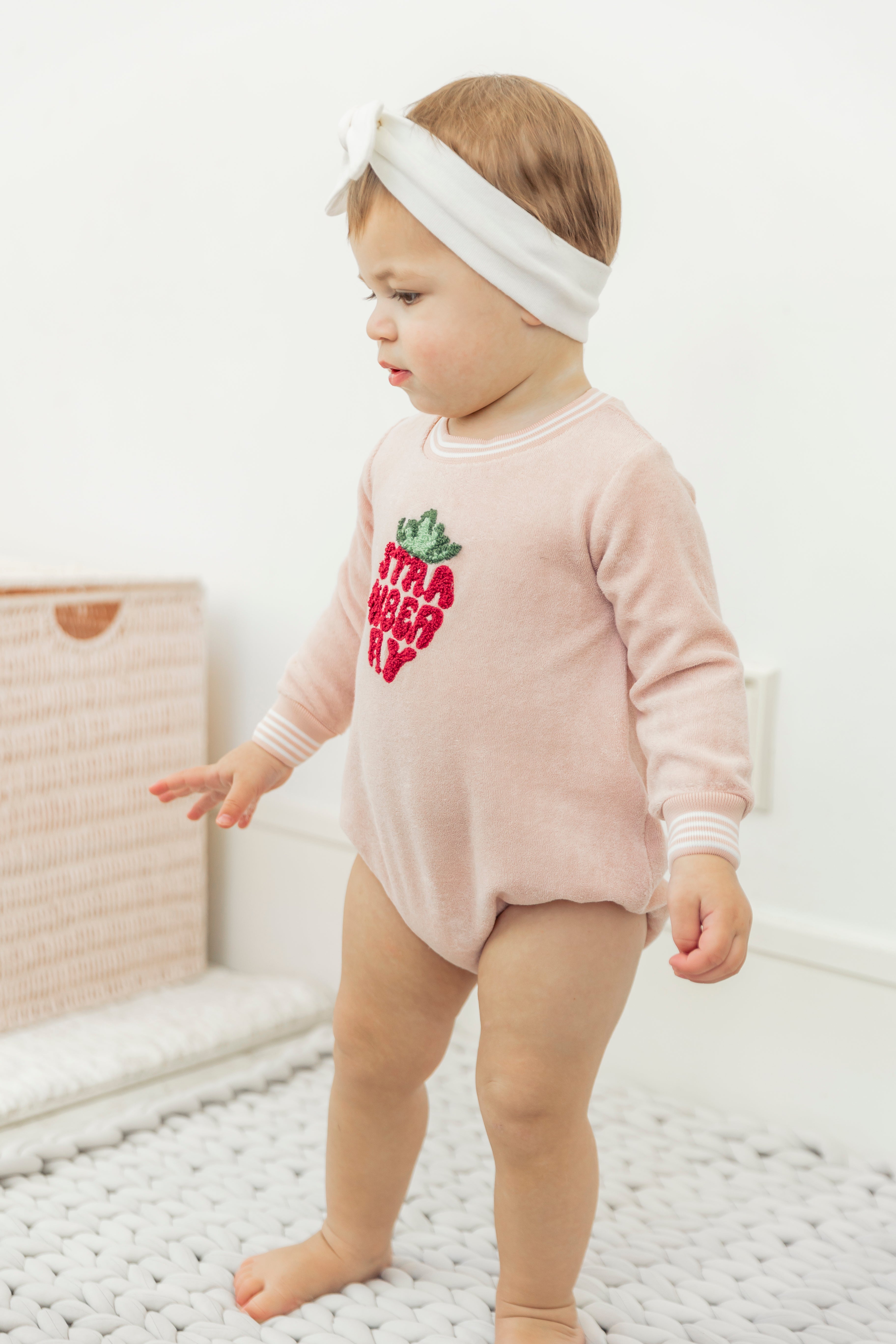 Strawberry Striped Teryy Onesie in by Puddles