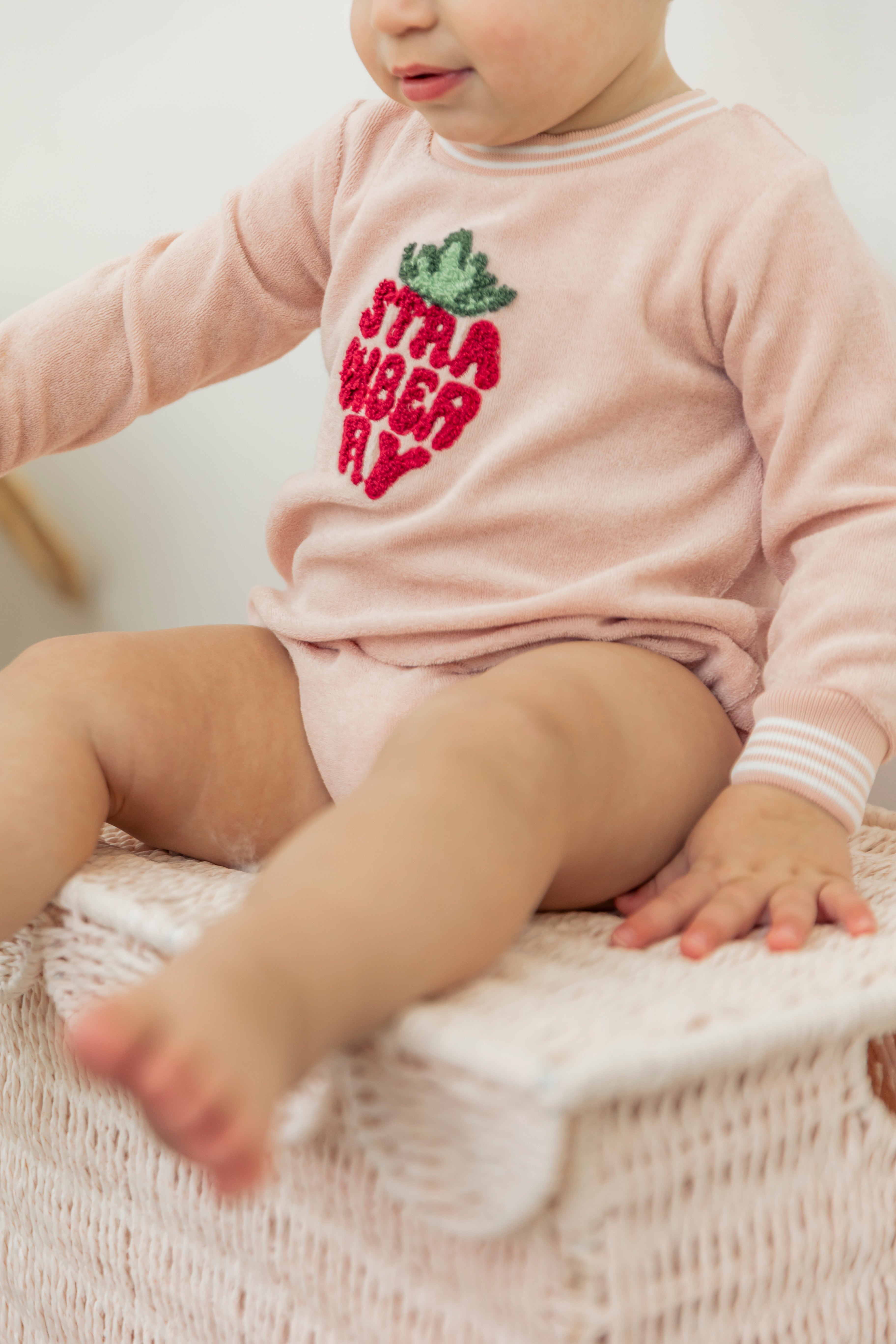 Strawberry Striped Teryy Onesie in Pink by Puddles