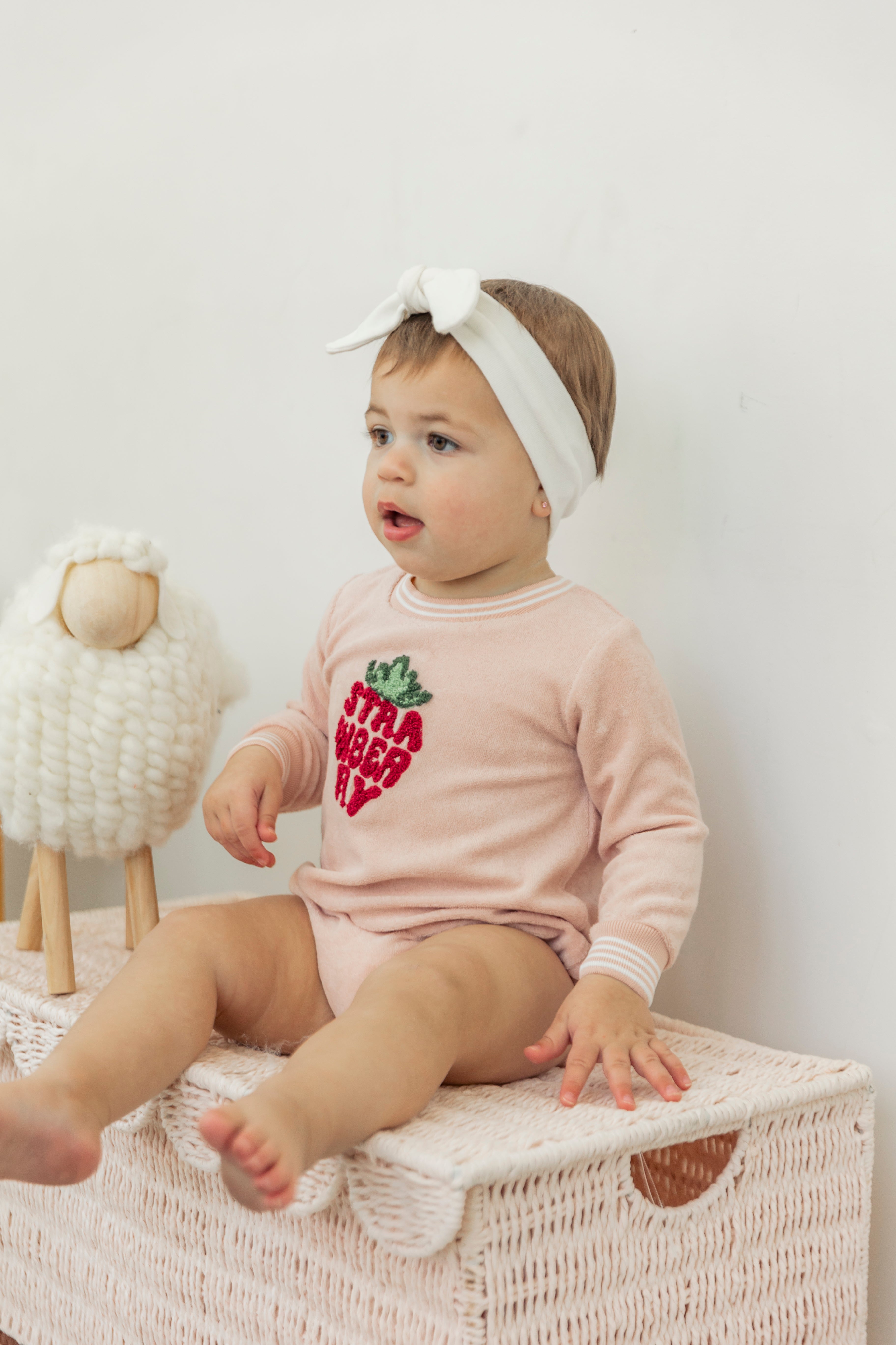 Strawberry Striped Teryy Onesie in Pink by Puddles