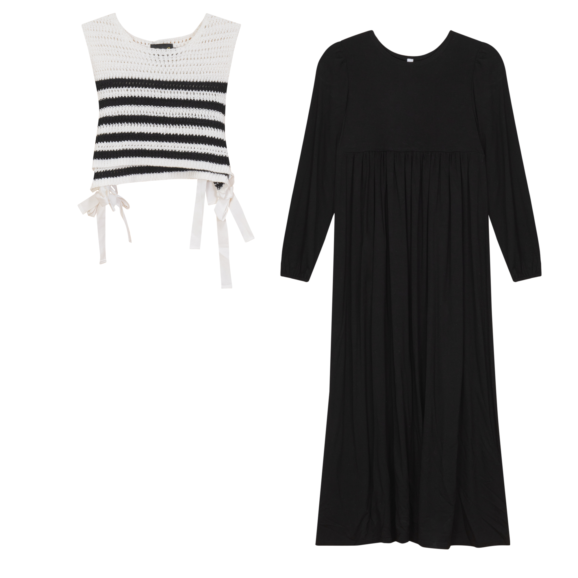 Dress with Crochet Knitted Vest in Black Off White by Seal