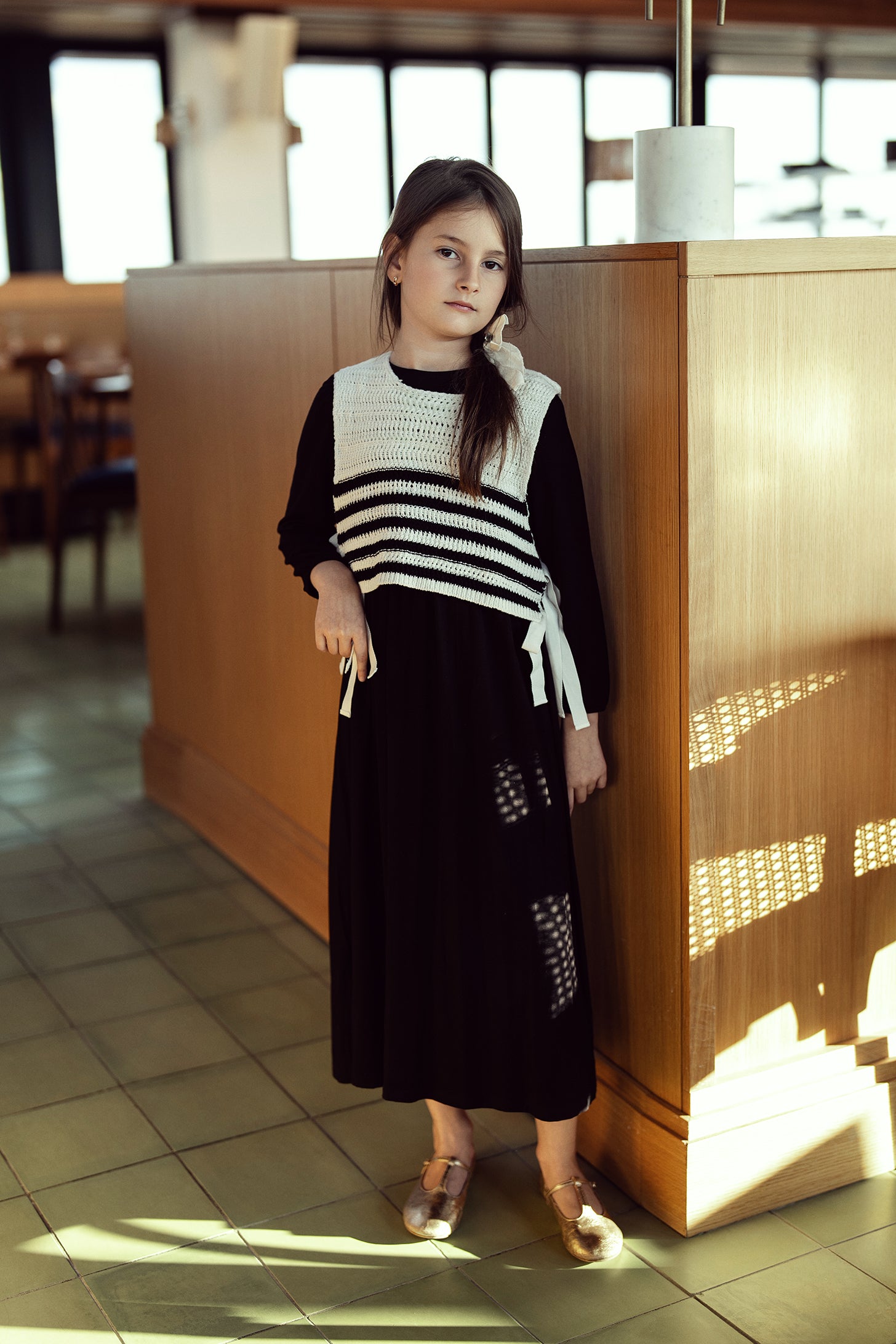 Dress with Crochet Knitted Vest in by Seal