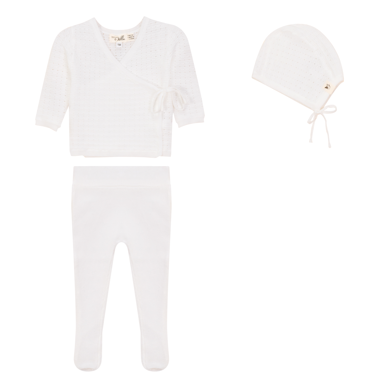 Pointelle Knit 3Pc Set in Off White by Bebe Bella