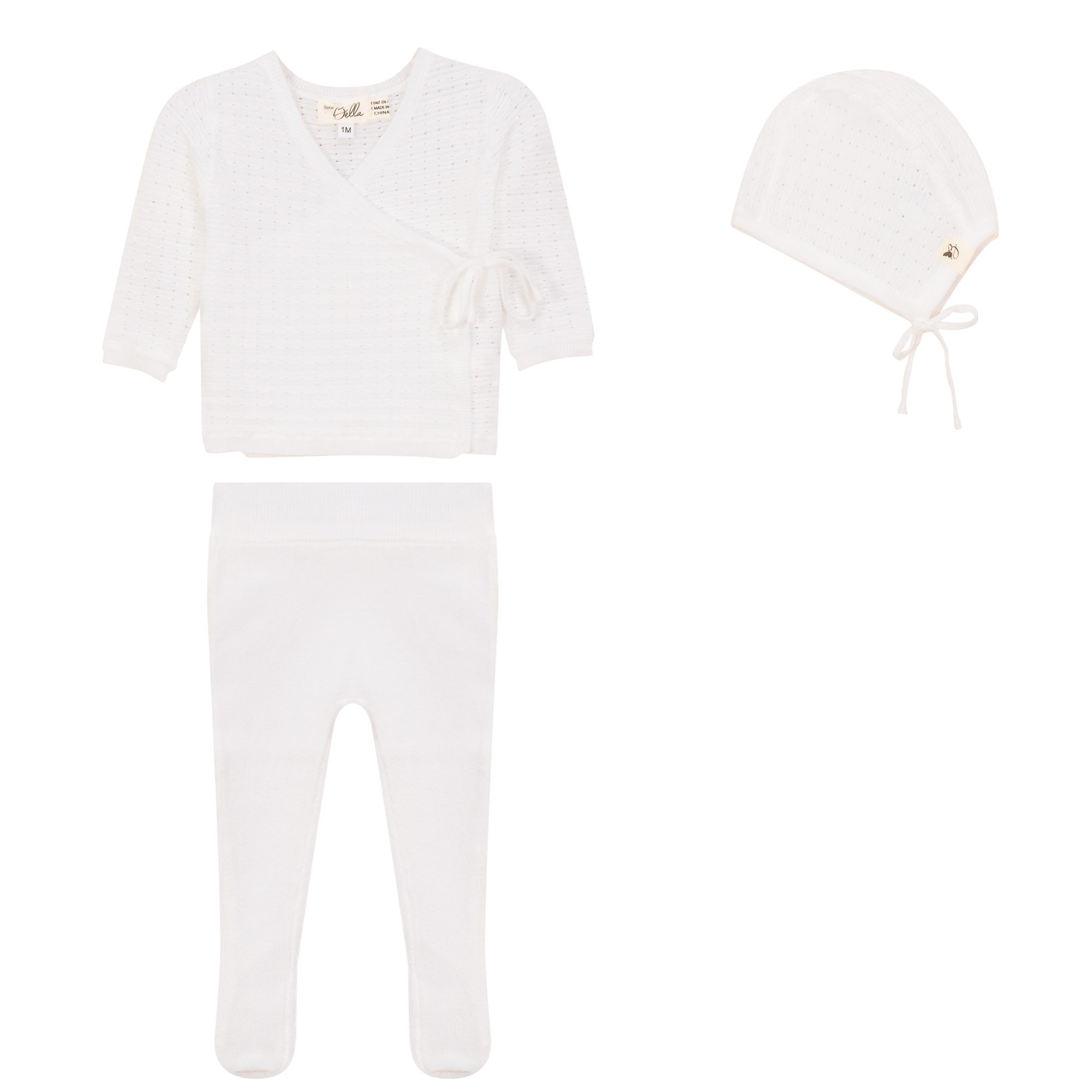Pointelle Knit 3Pc Set in Off White by Bebe Bella