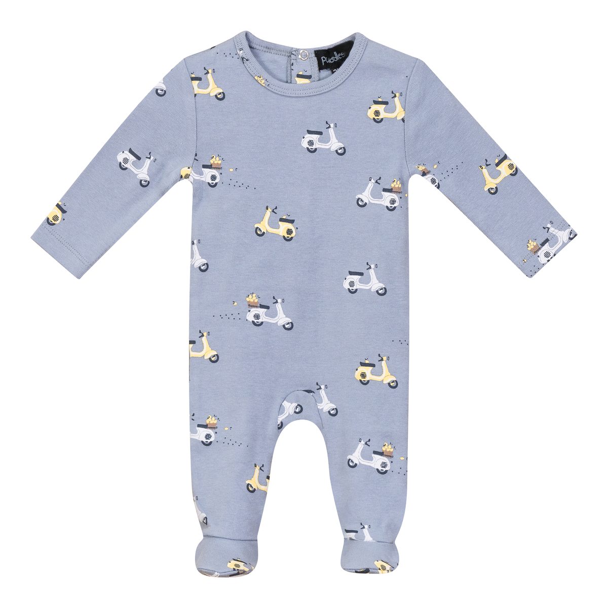 Scooter Bicycle Print Onesie in Blue 3 Months by Puddles