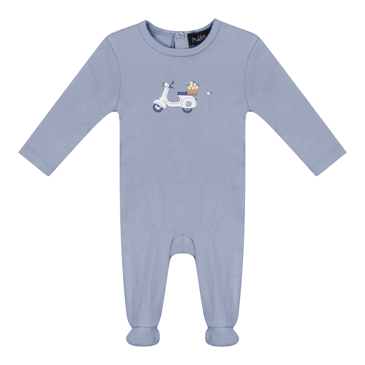 Scooter Bicycle Print Onesie in Blue by Puddles