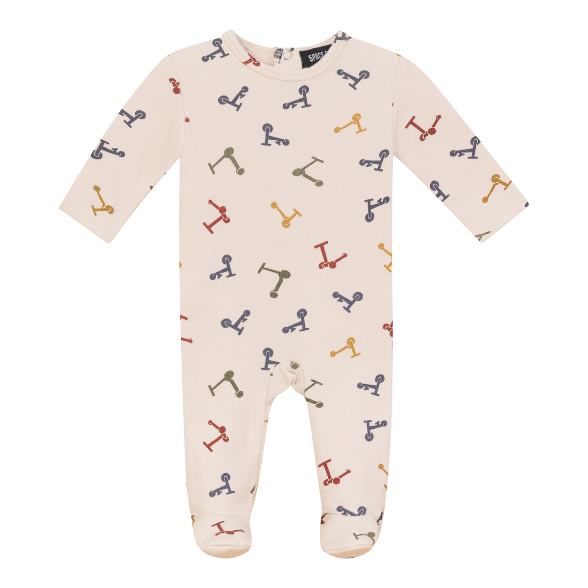 Scooter and Tulip Printed Onesie in Dark Almond 3 Months by Space Grey