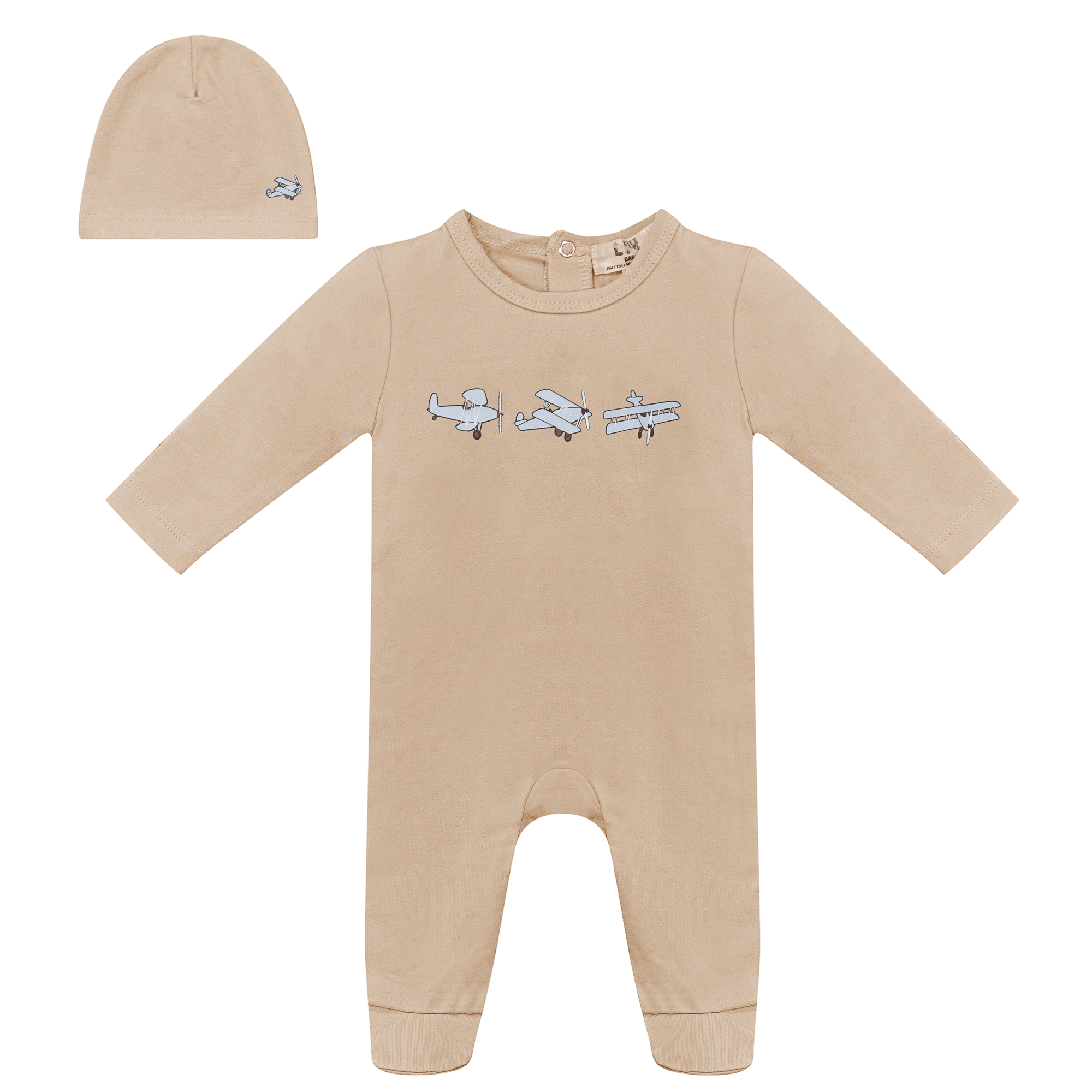 Balerina Plane Print Onesie with Hat in Beige by Lux
