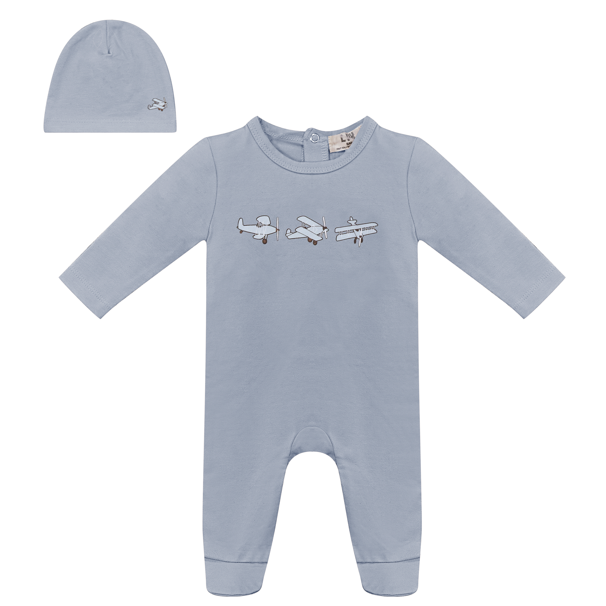 Balerina Plane Print Onesie with Hat in Blue by Lux