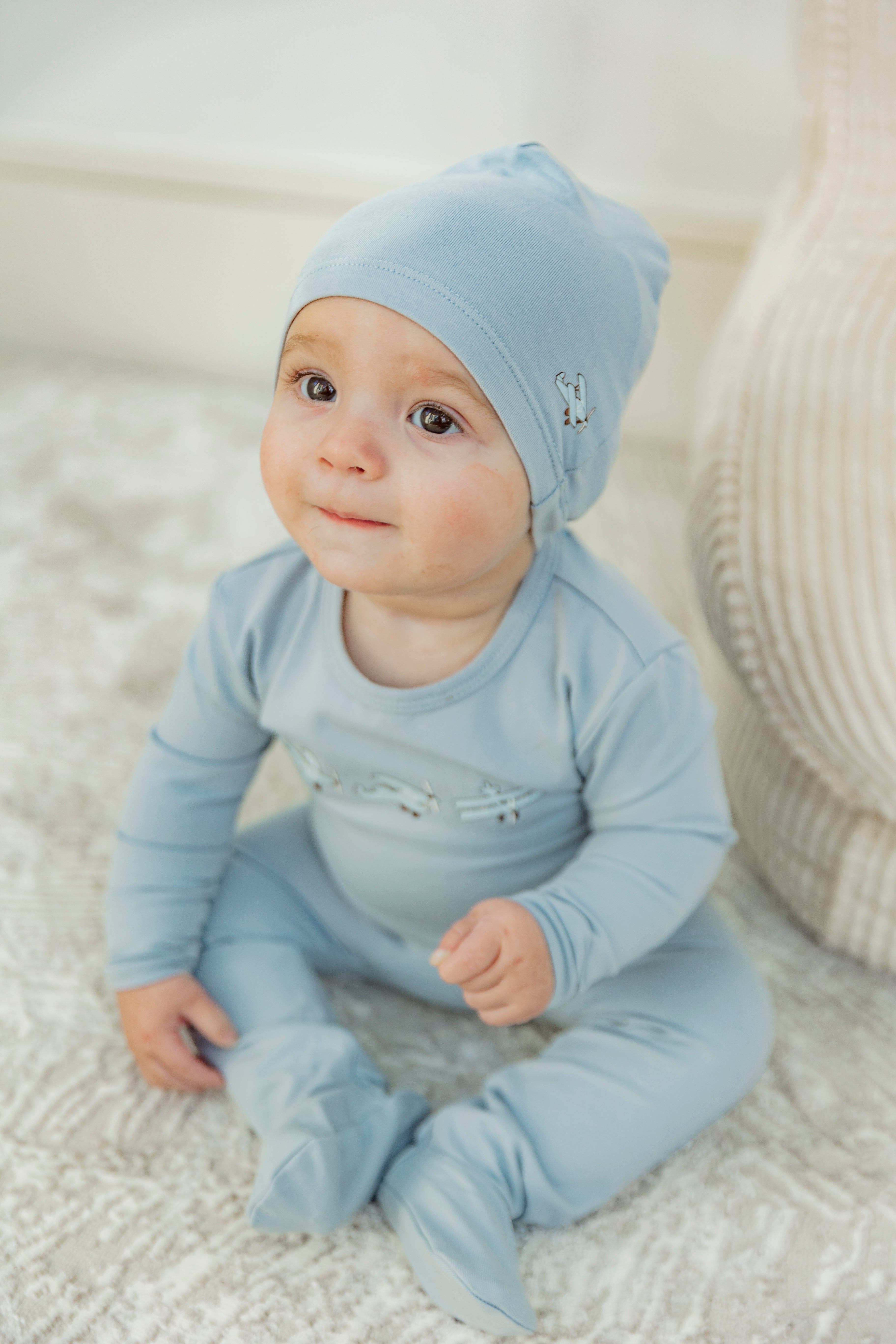 Balerina Plane Print Onesie with Hat in Beige by Lux