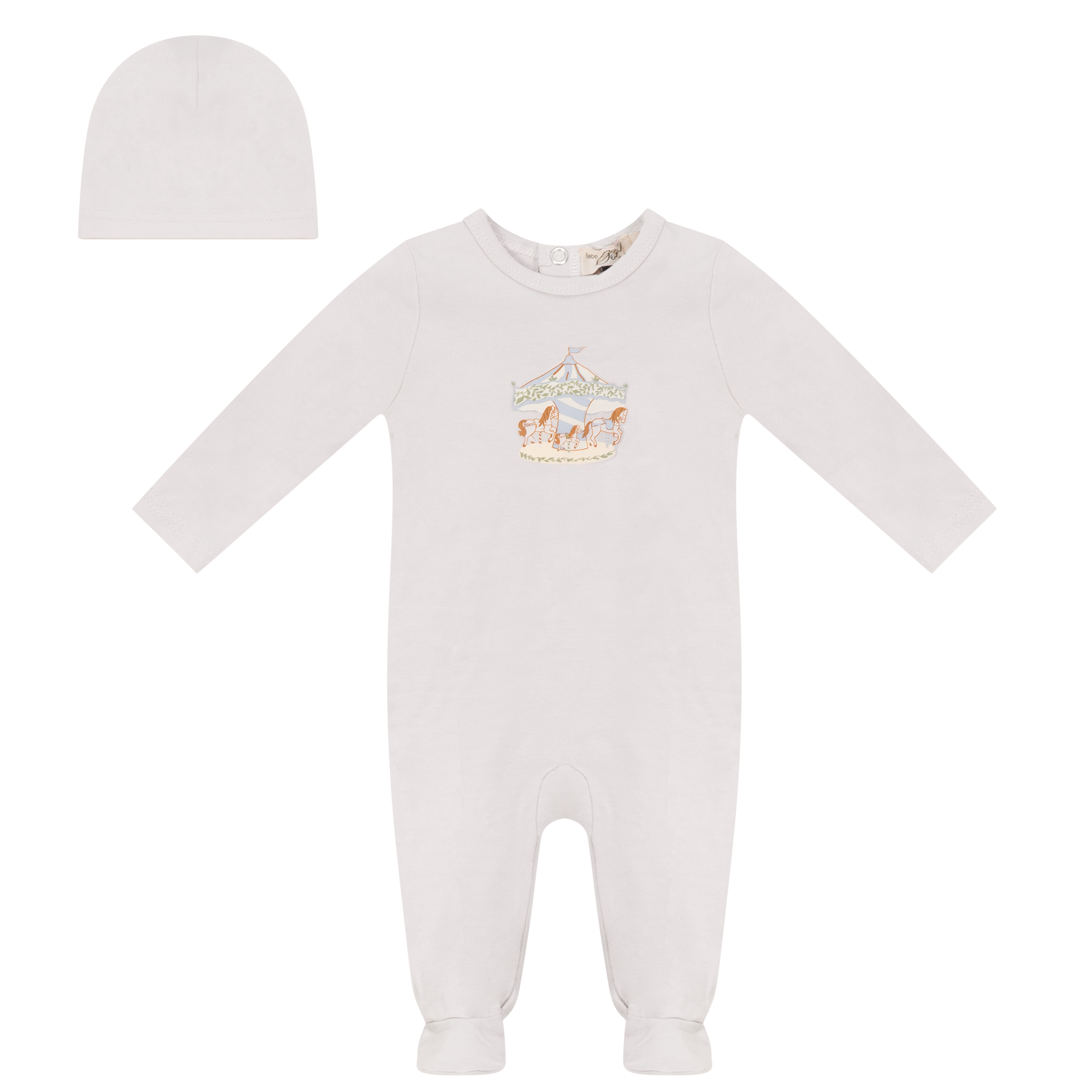 Carousel Print Onesie with Hat in Off White by Bebe Bella