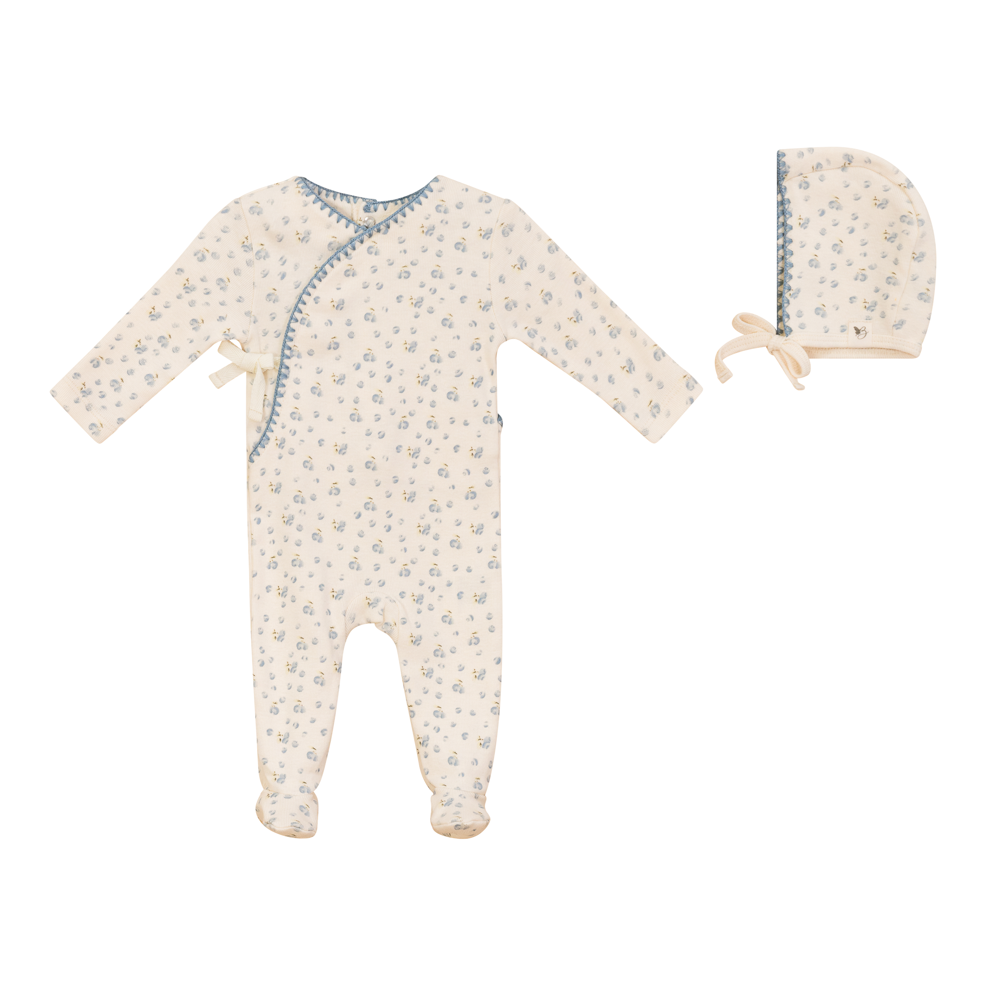 Ribbed Floral Onesie with Hat in Blue by Bebe Bella