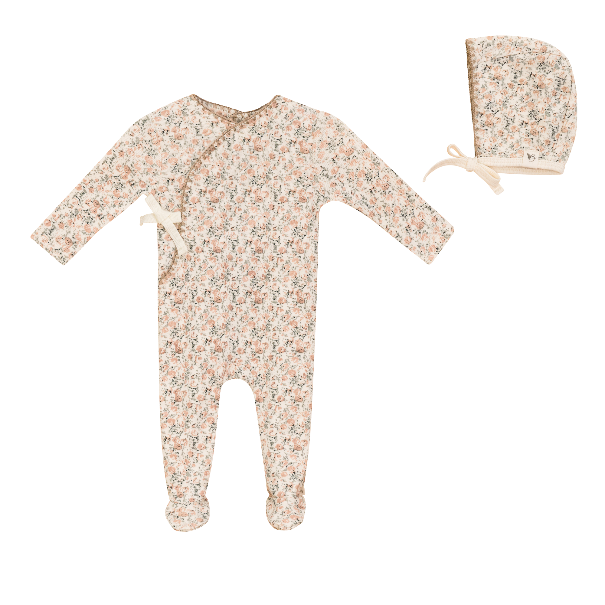 Ribbed Floral Onesie with Hat in Maple by Bebe Bella