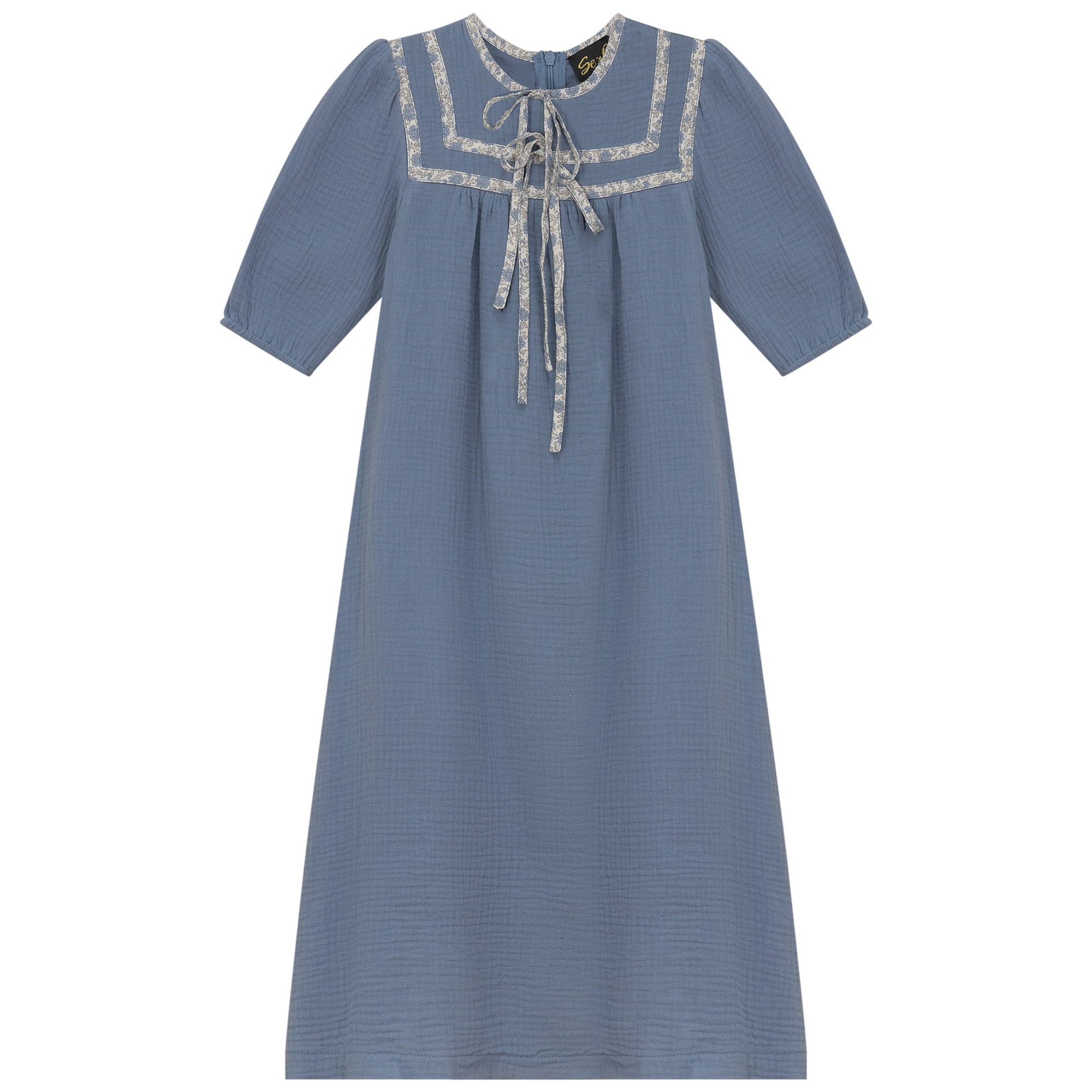 Floral Tape Gauze Robe in Blue by Seal