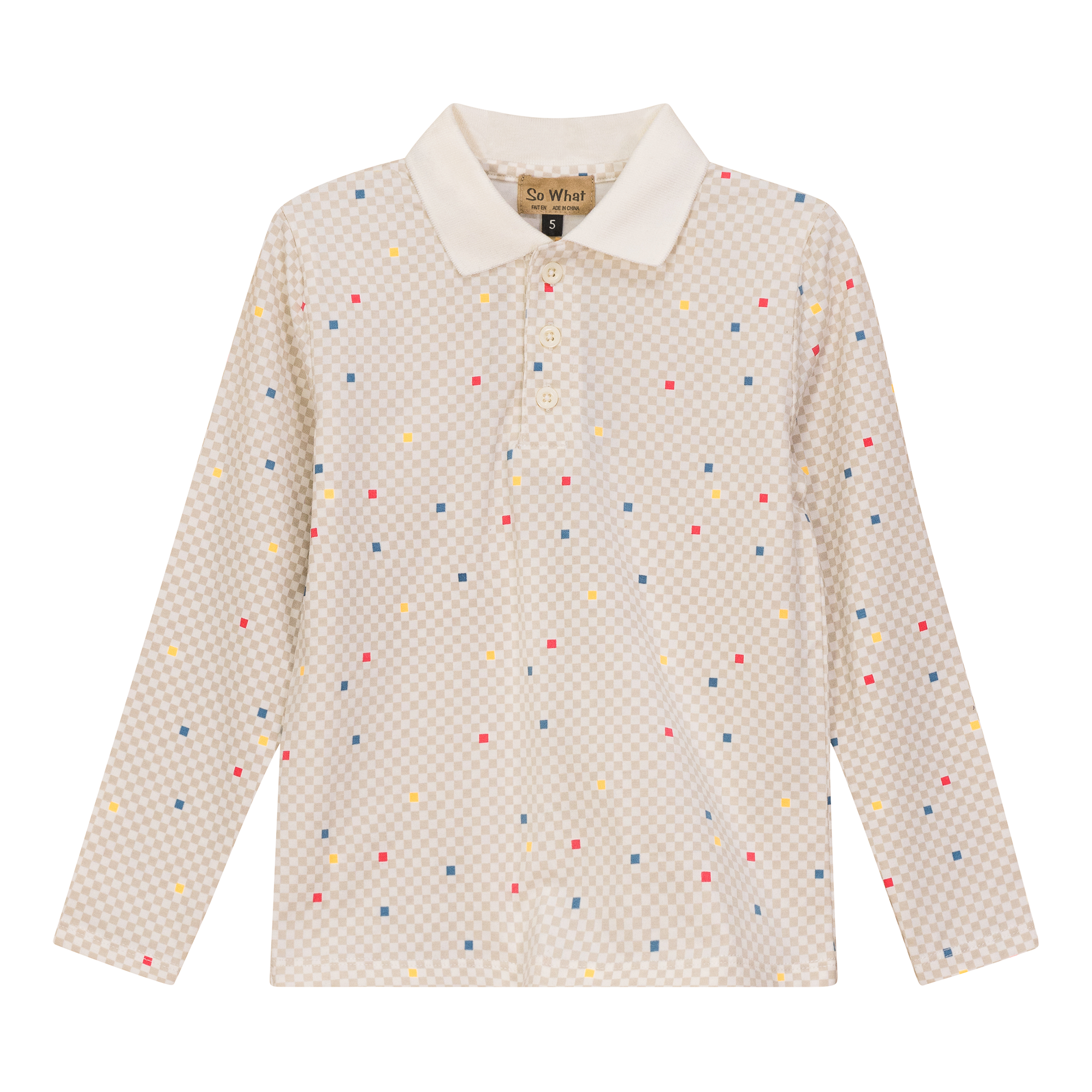 Checkered Long Polo in Off White Multi Chechered by So What