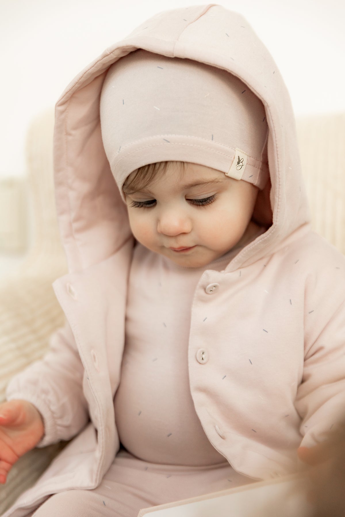 Sprinkle Print Onesie and Hat in Primrose by Bebe Bella