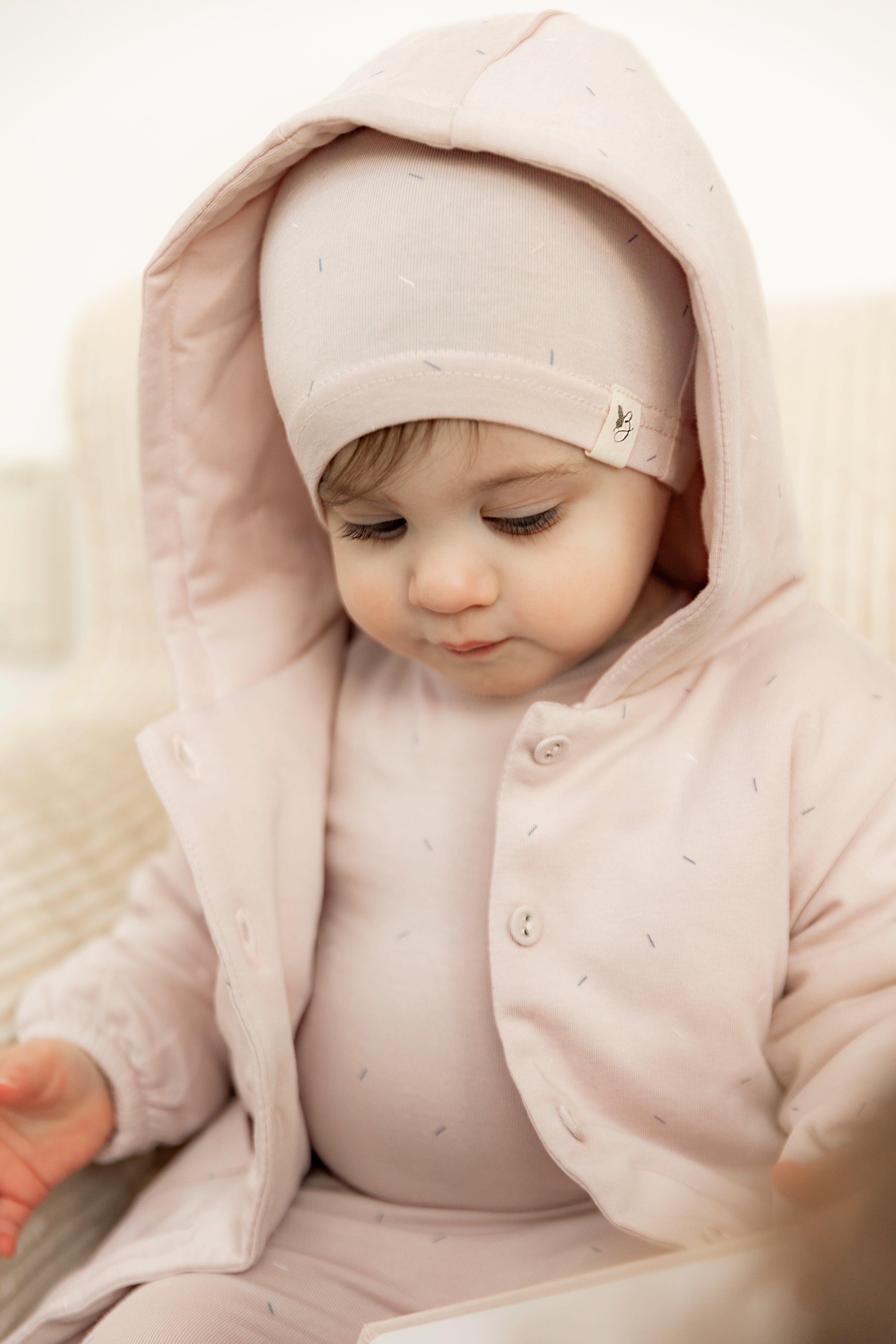 Sprinkle Print Onesie and Hat in Primrose by Bebe Bella