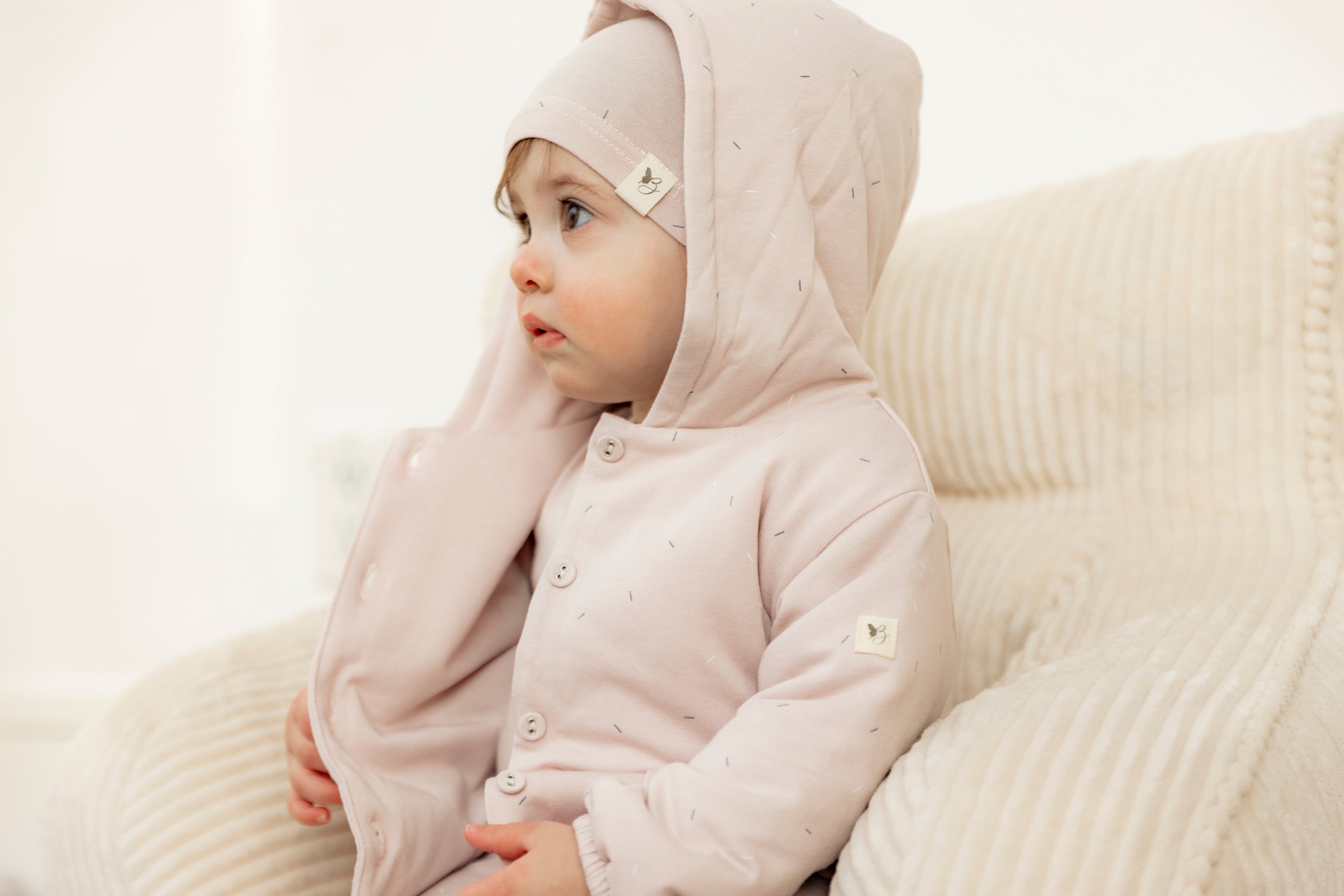 Sprinkle Print Onesie and Hat in Primrose by Bebe Bella