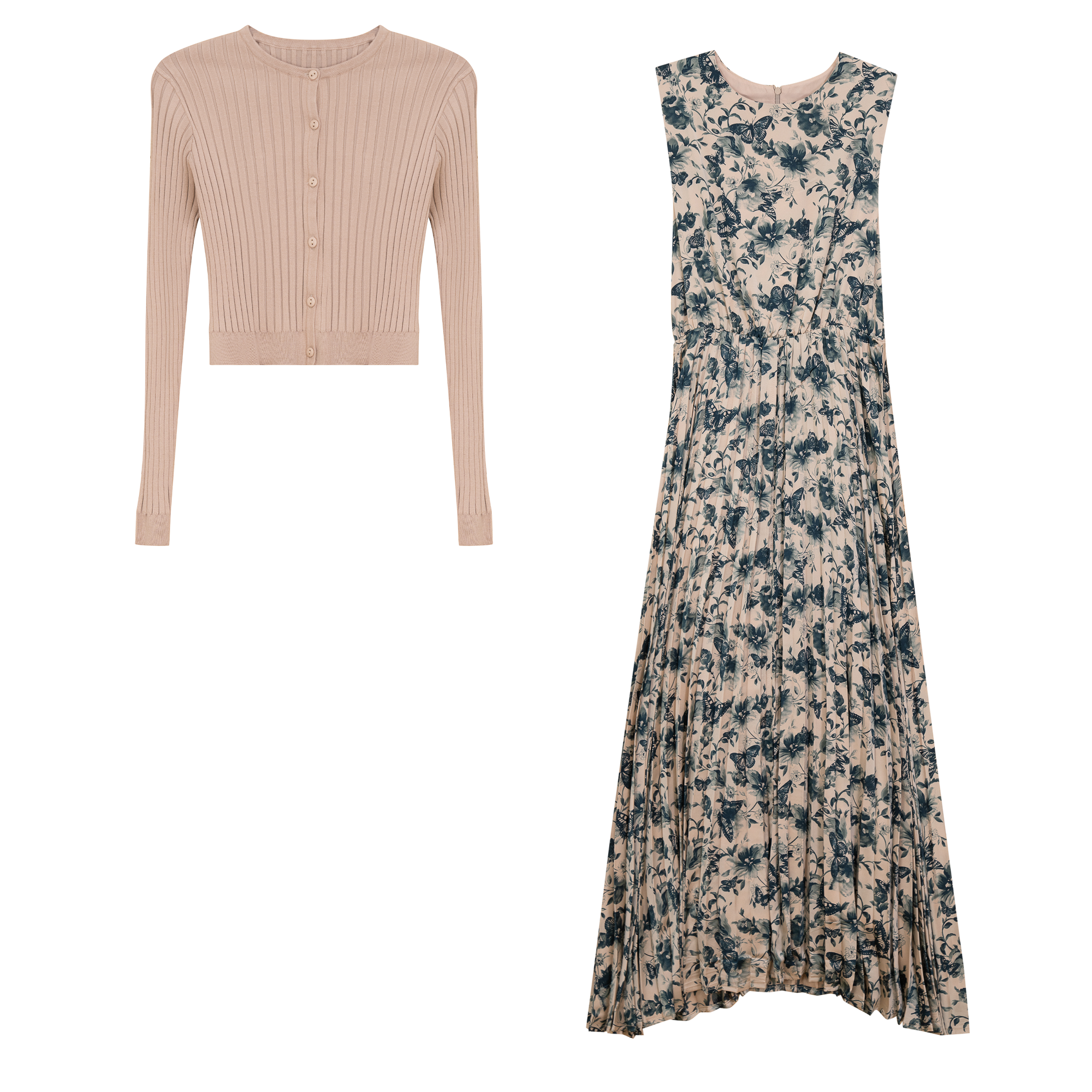 Pleated Printed Jumper Set in Dark Green by Noni