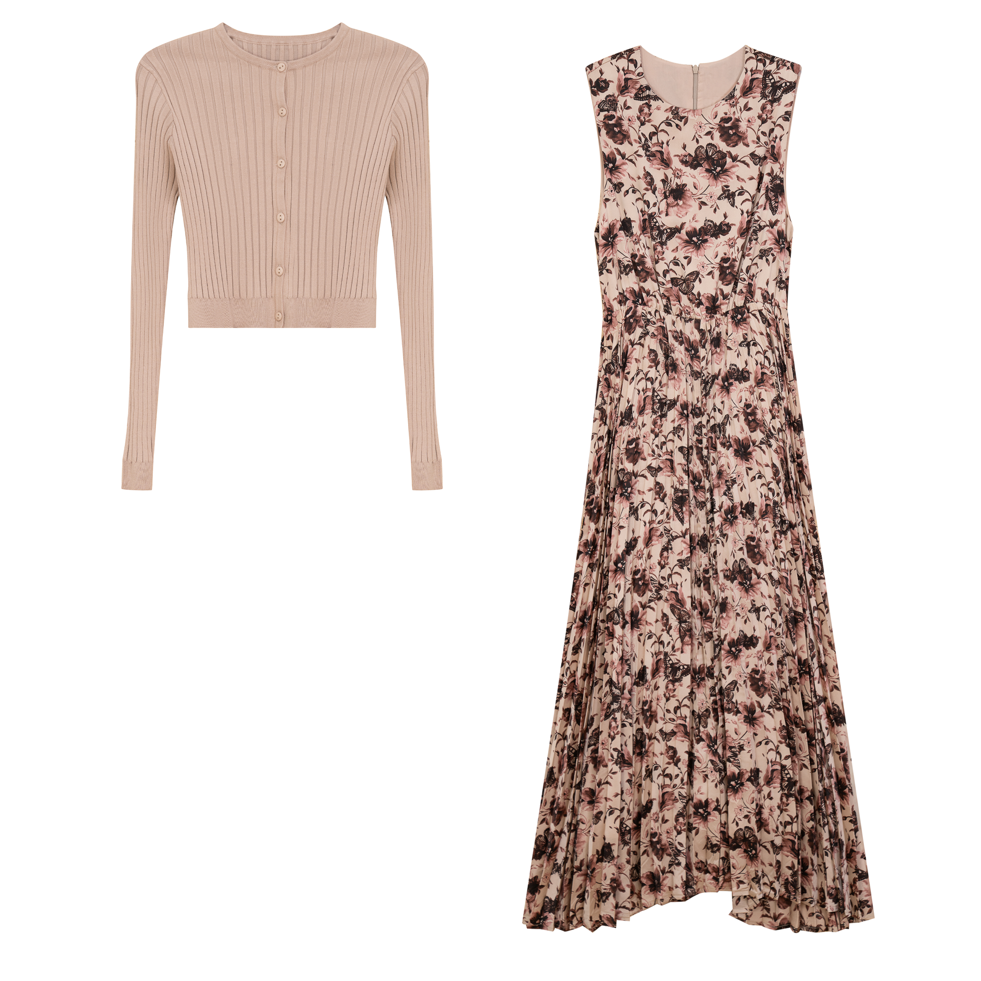 Pleated Printed Jumper Set in Pink by Noni