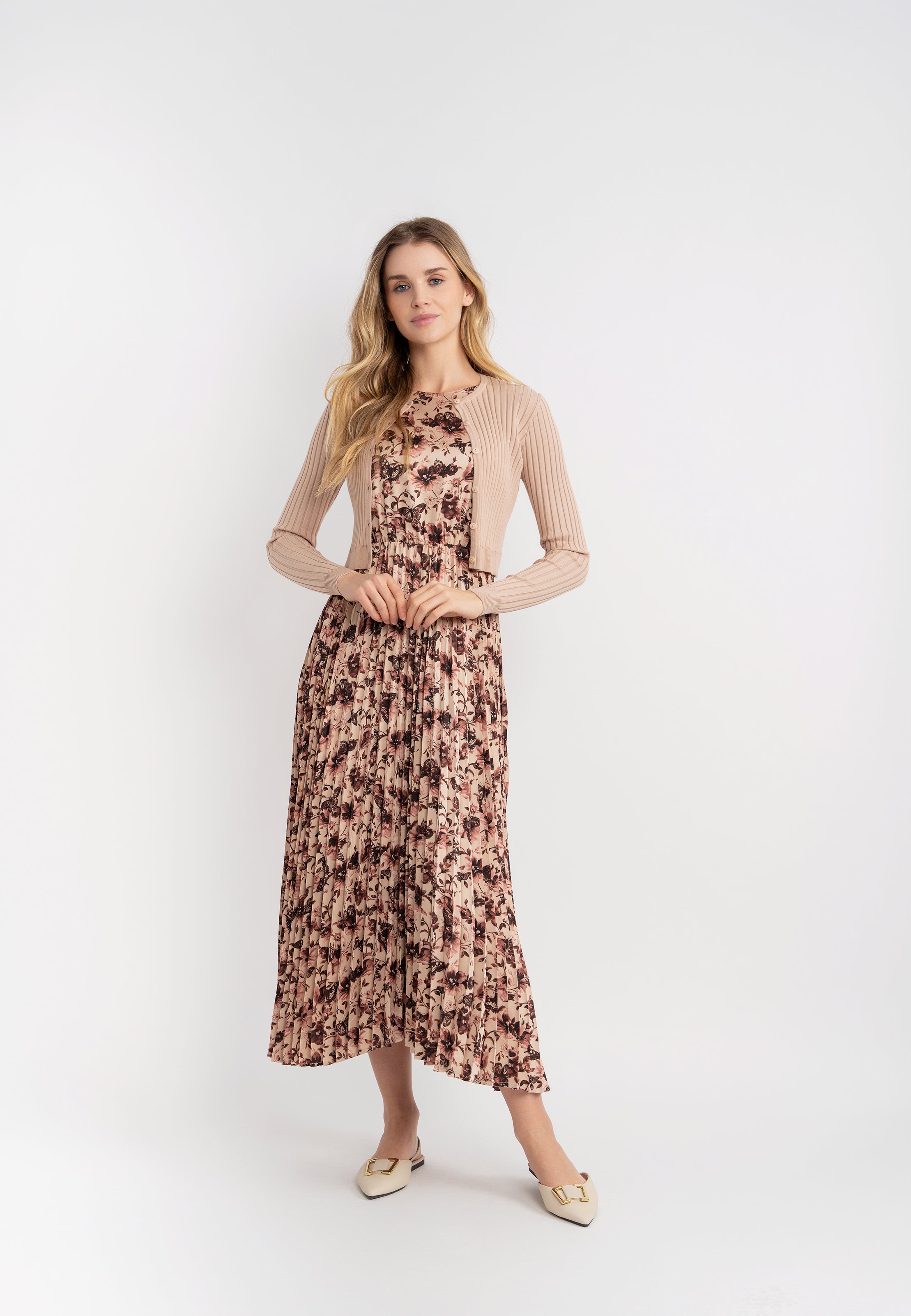 Pleated Printed Jumper Set in Pink by Noni