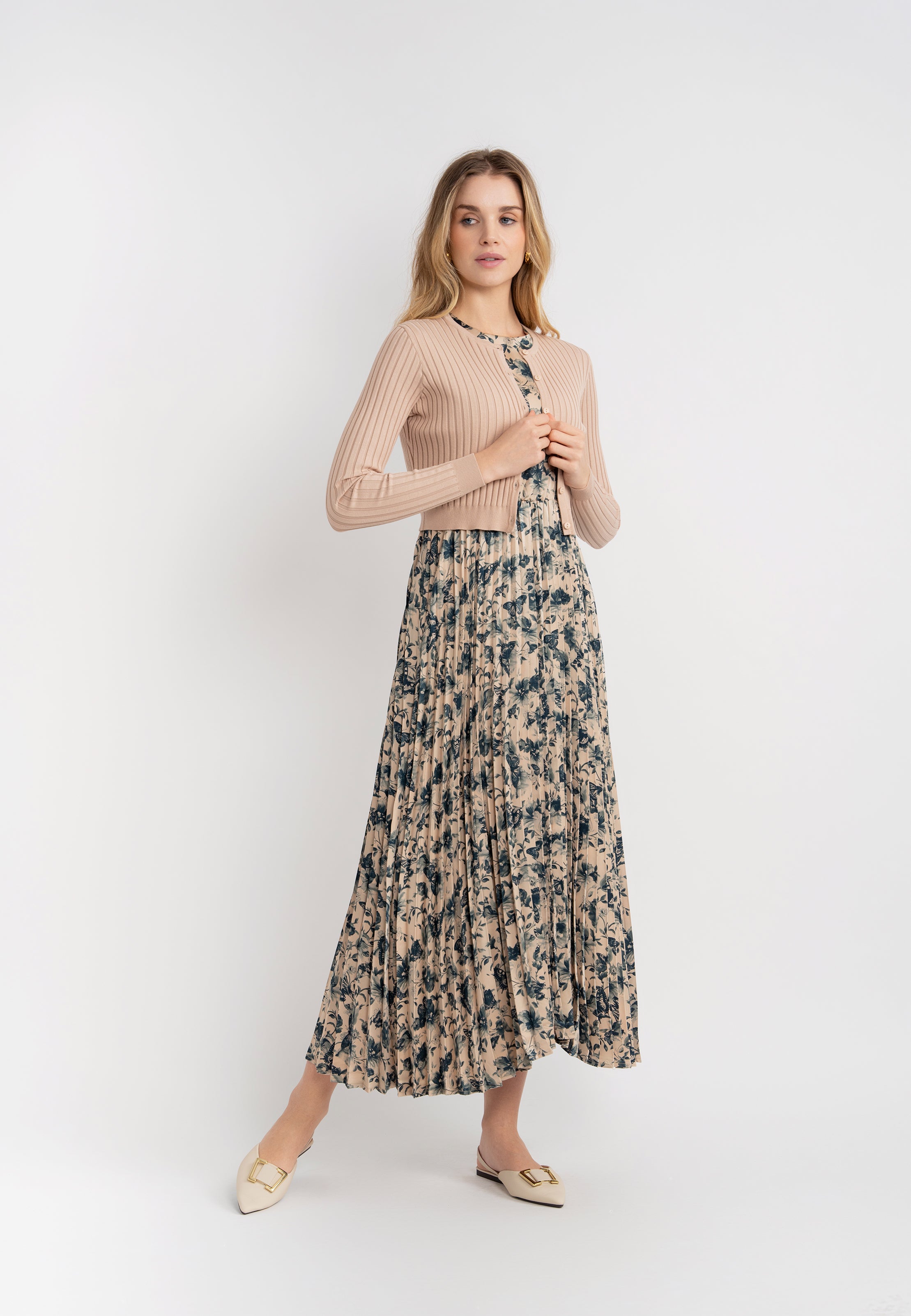 Pleated Printed Jumper Set in Pink by Noni