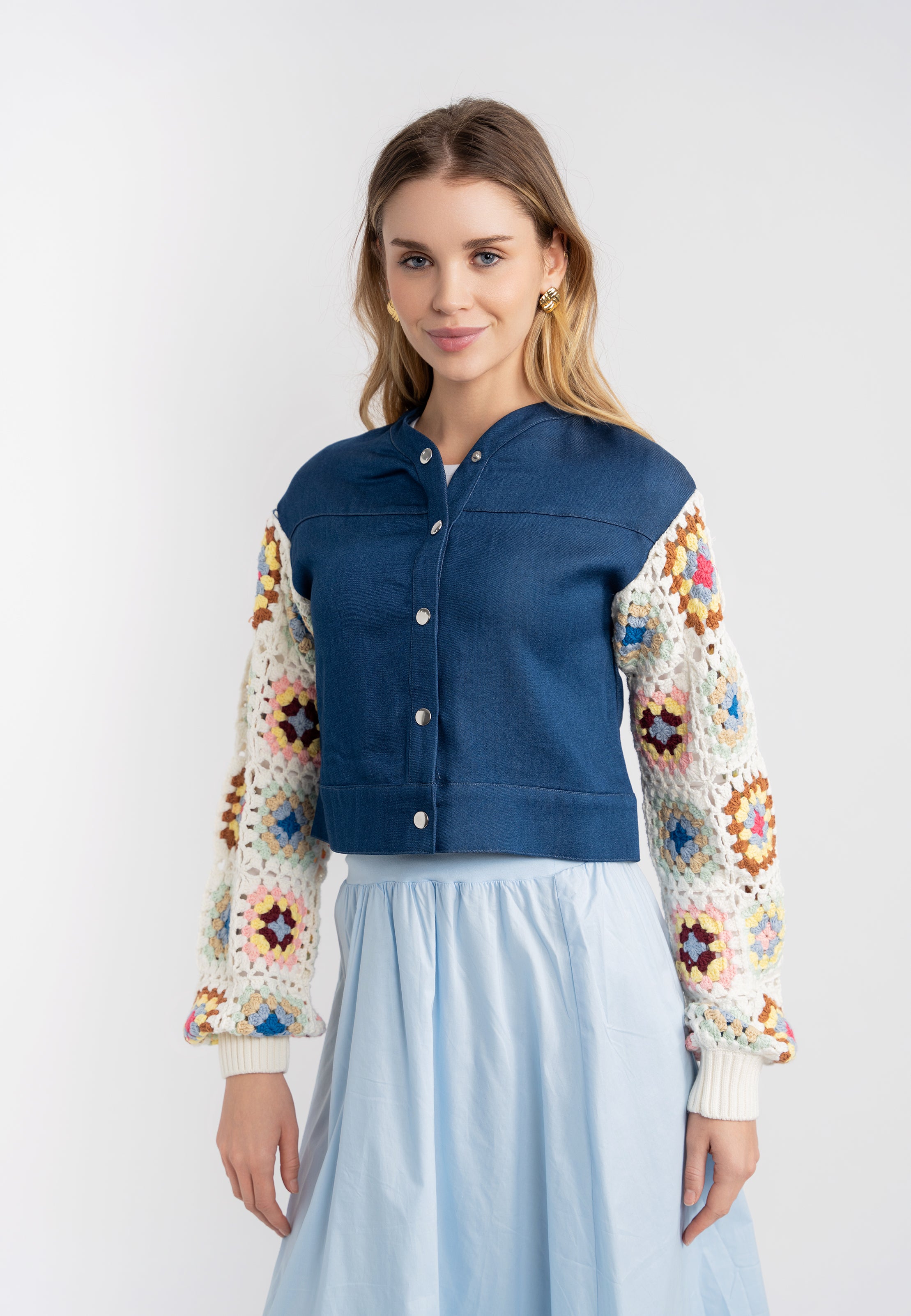 Denim Crochet Jacket in by Unclear