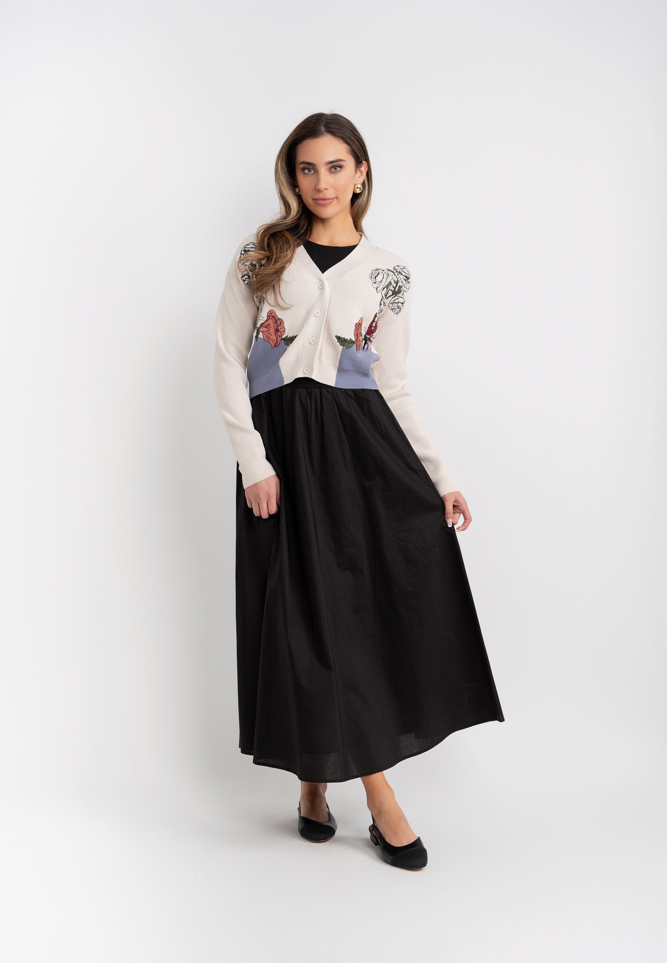 Embroidered Cropped Cardigan in by Noni