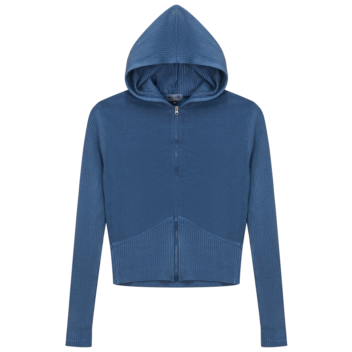 Distressed Zip-Up Hoodie in Distressed Denim by Unclear