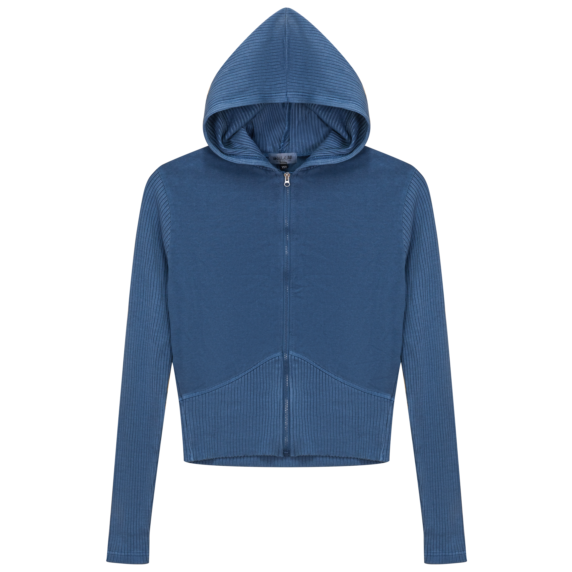 Distressed Zip-Up Hoodie in Distressed Denim by Unclear