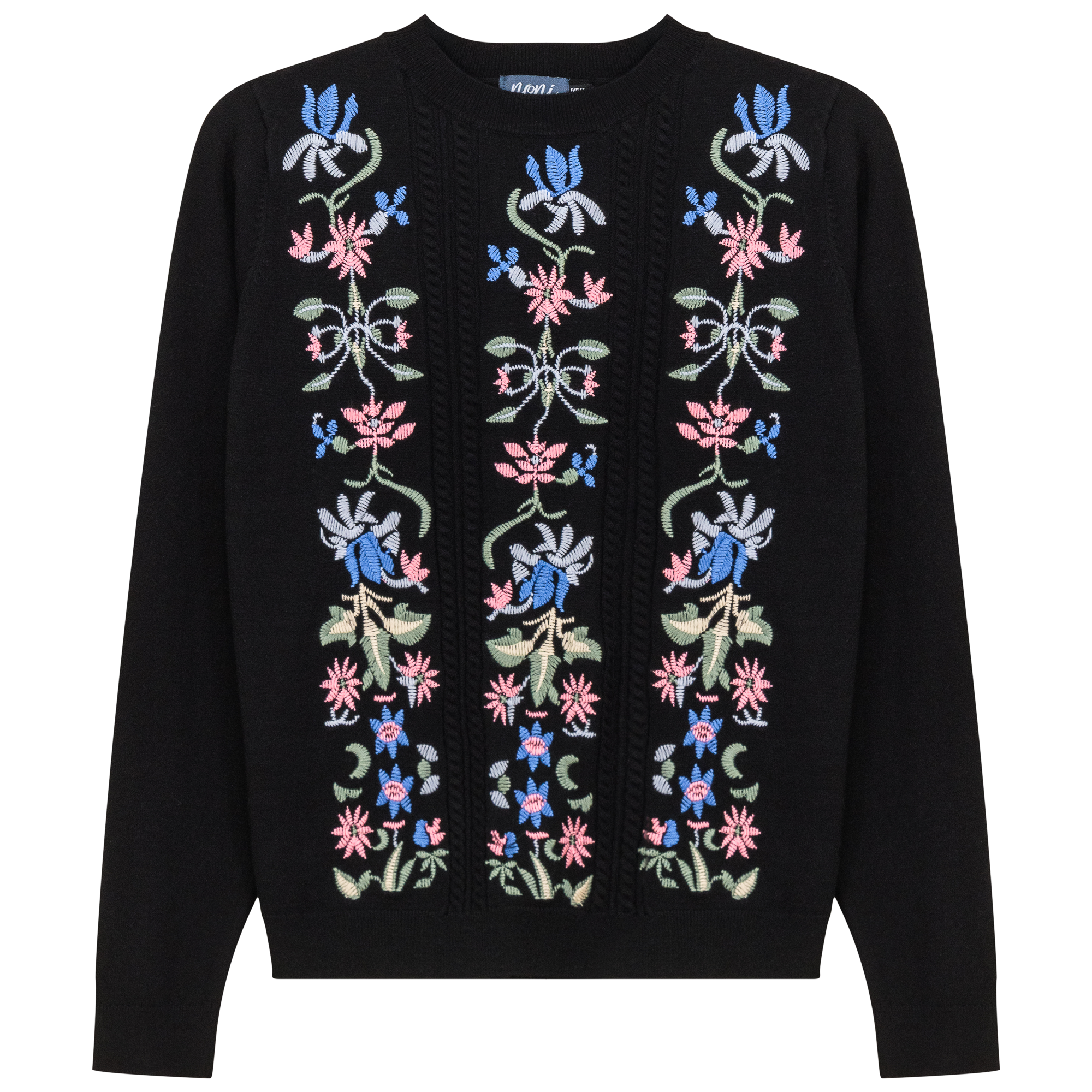 Floral Embroidered Sweater in Black by Noni