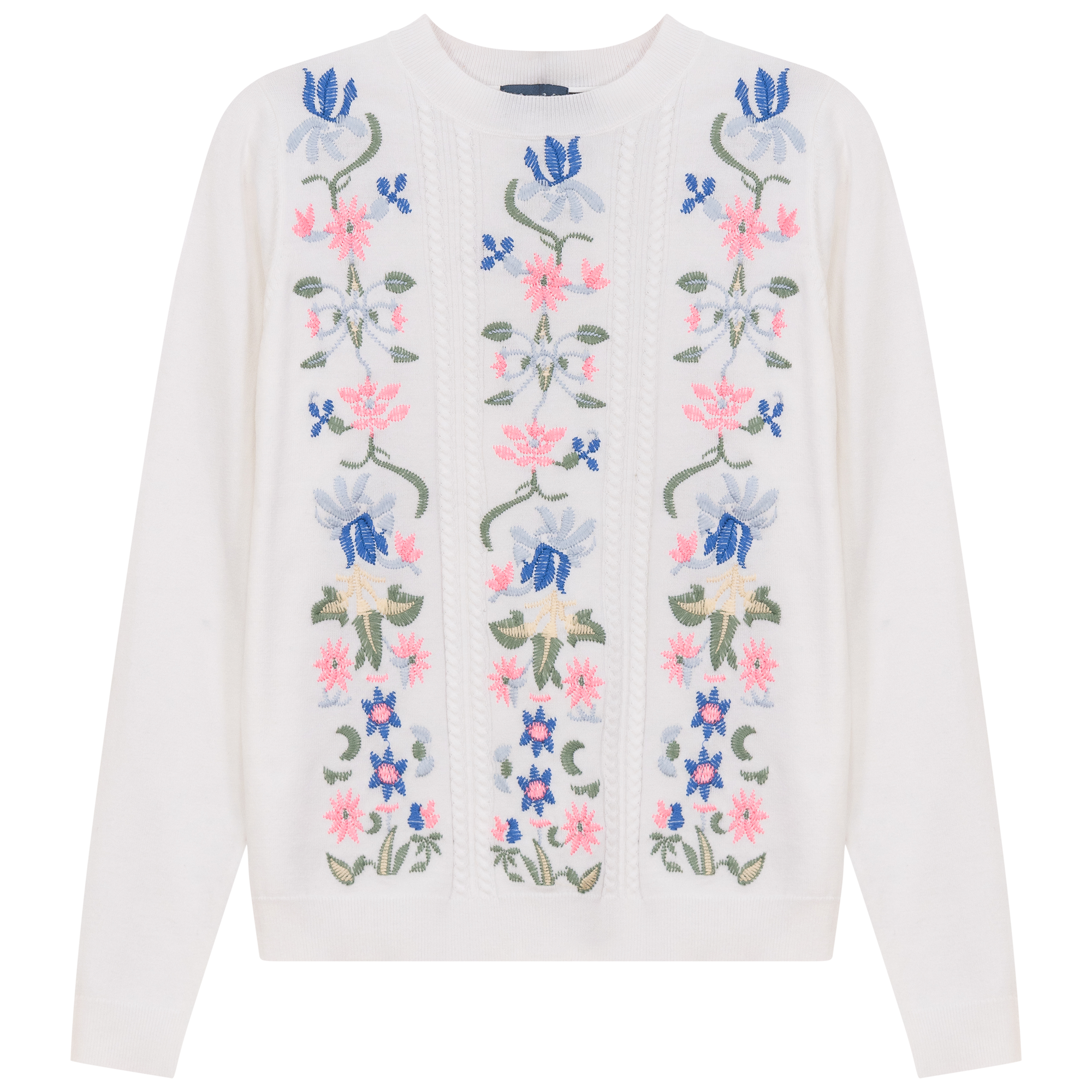 Floral Embroidered Sweater in White by Noni