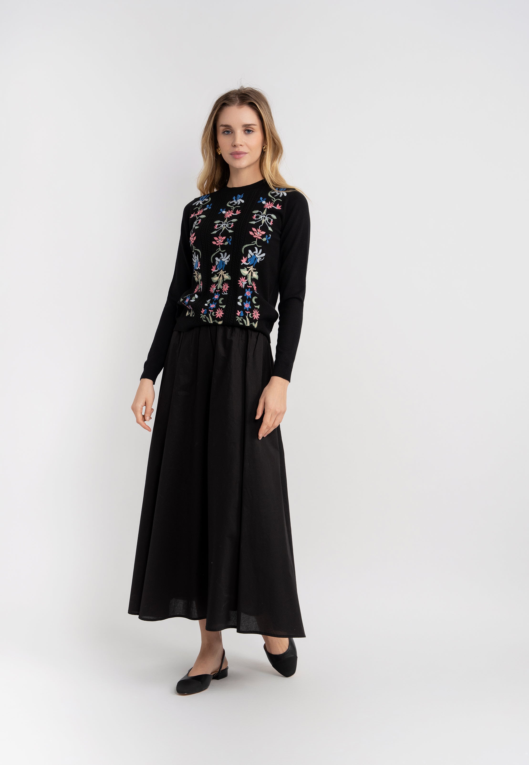 Floral Embroidered Sweater in by Noni