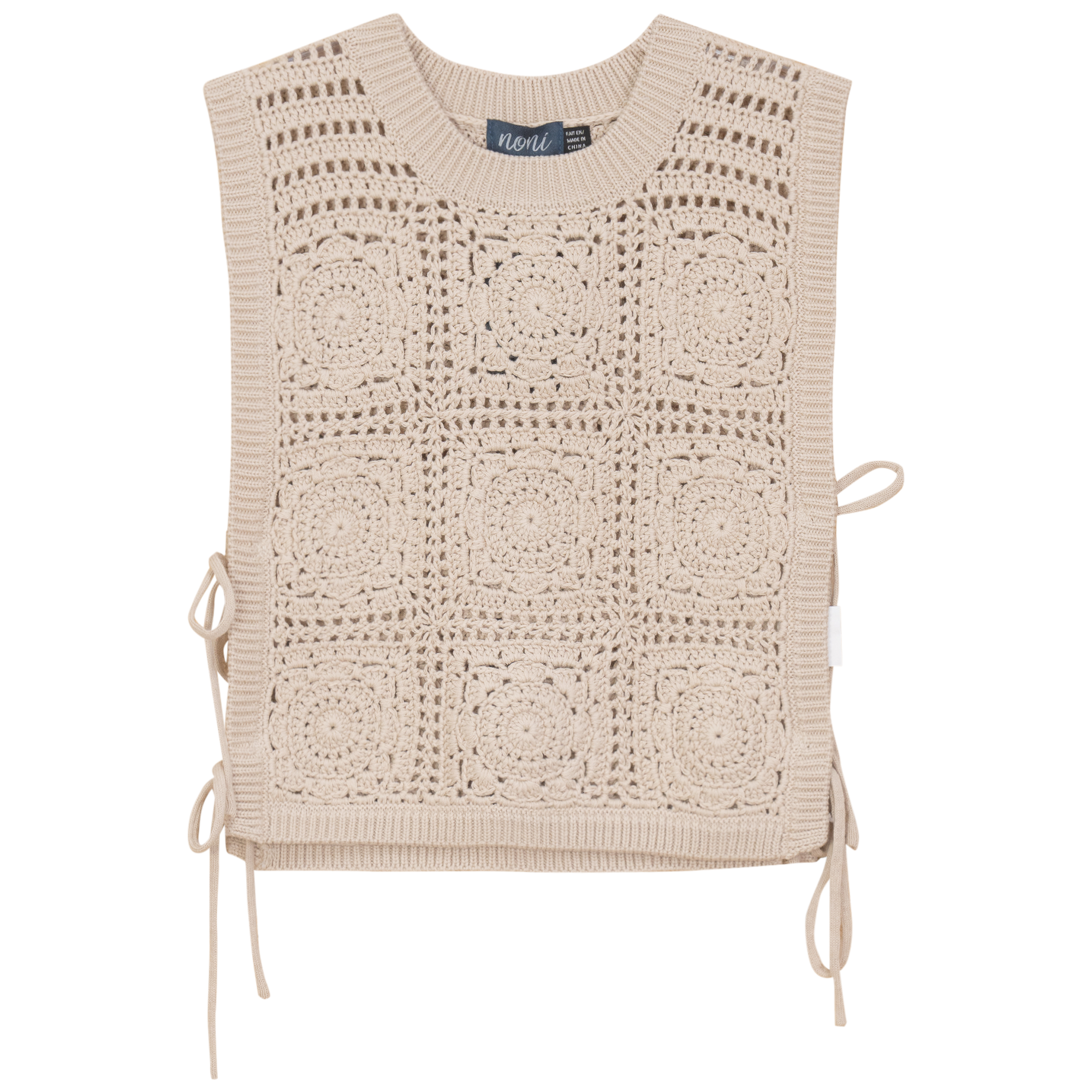 Crochet Knit Vest in Dark Almond by Noni