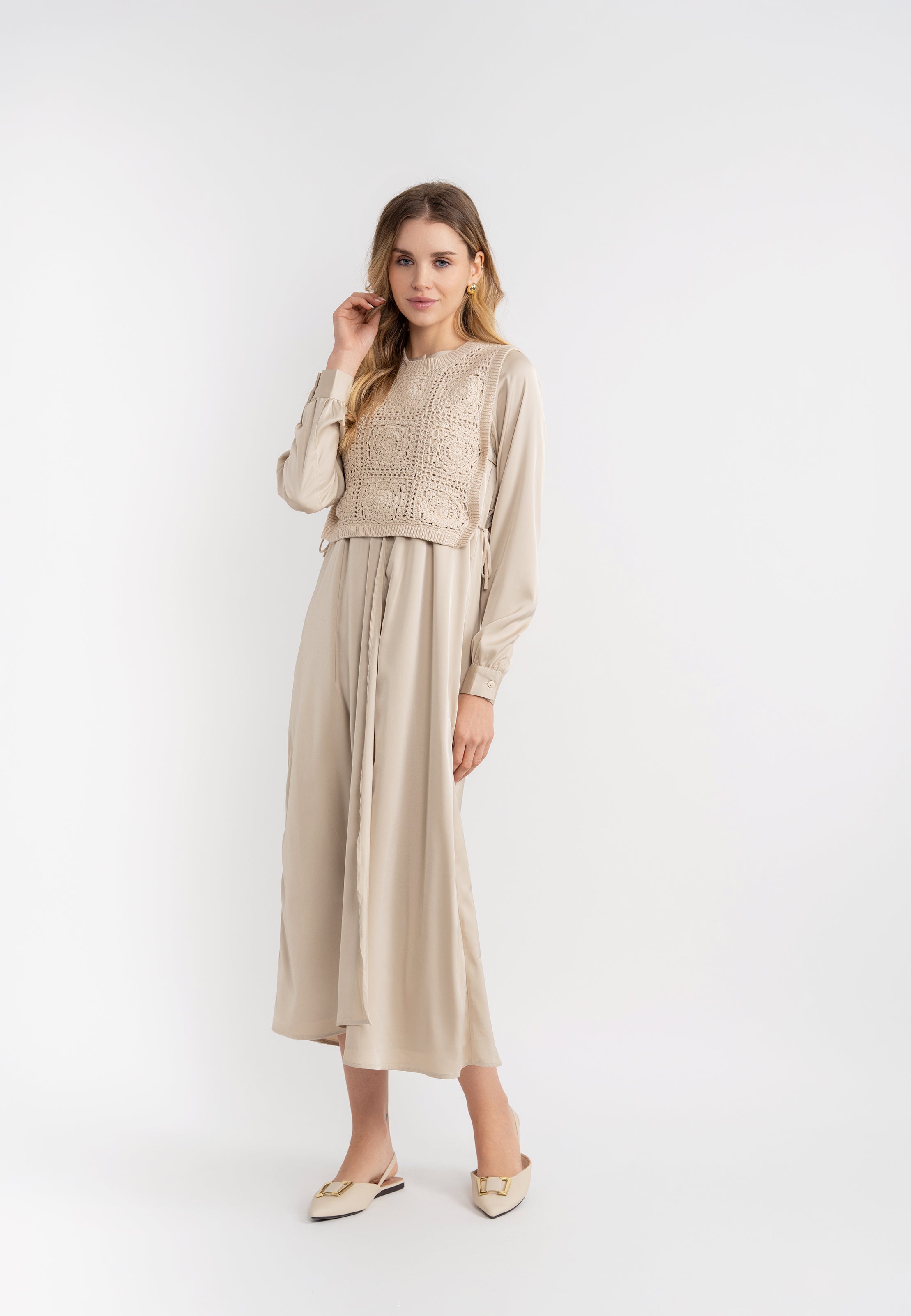 Midi Satin Shirt Dress in by Noni