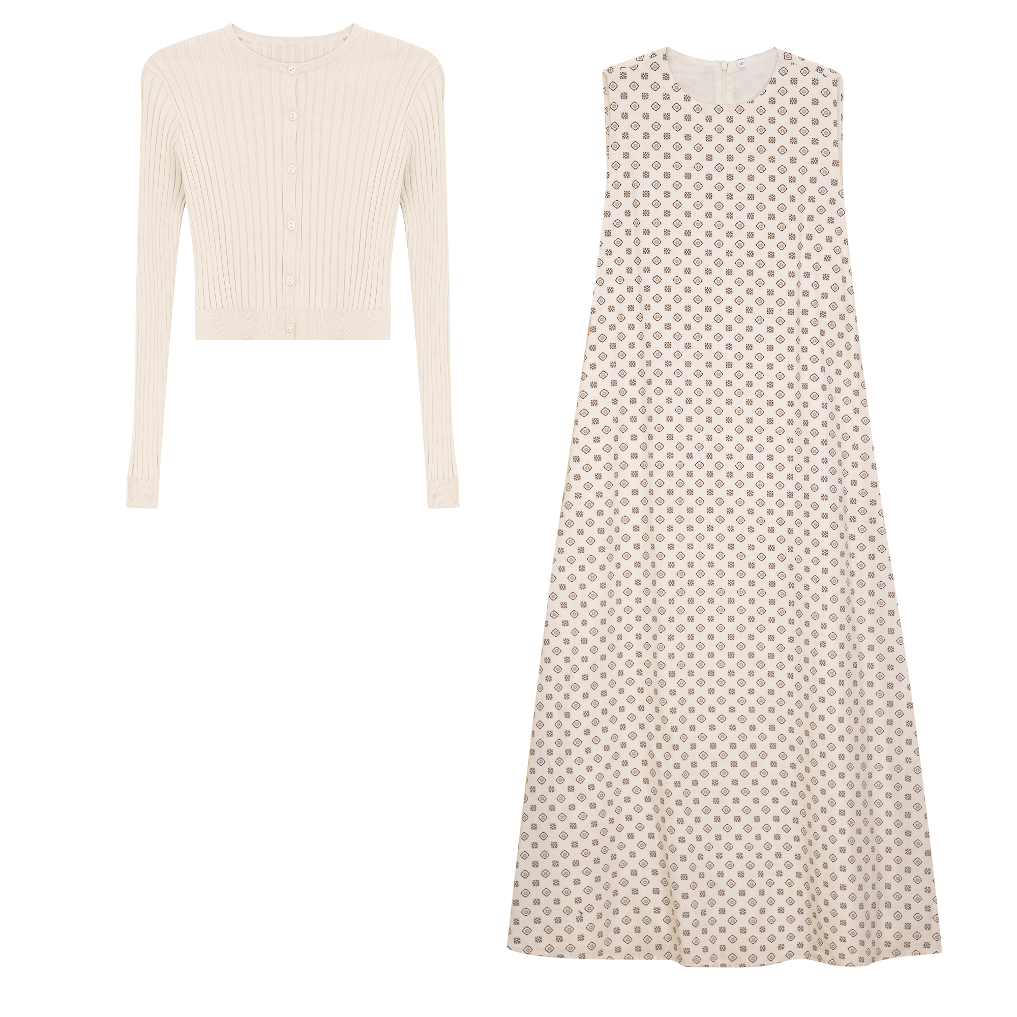 Jumper Cardigan Set in Beige by Noni