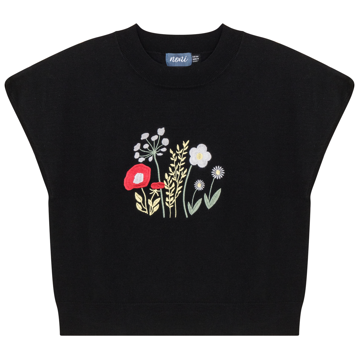 Floral Embroidered Crop Vest in Black by Noni
