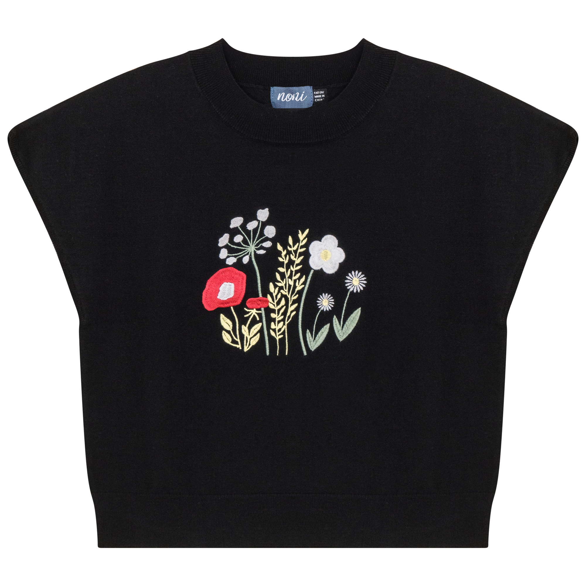 Floral Embroidered Crop Vest in Black by Noni
