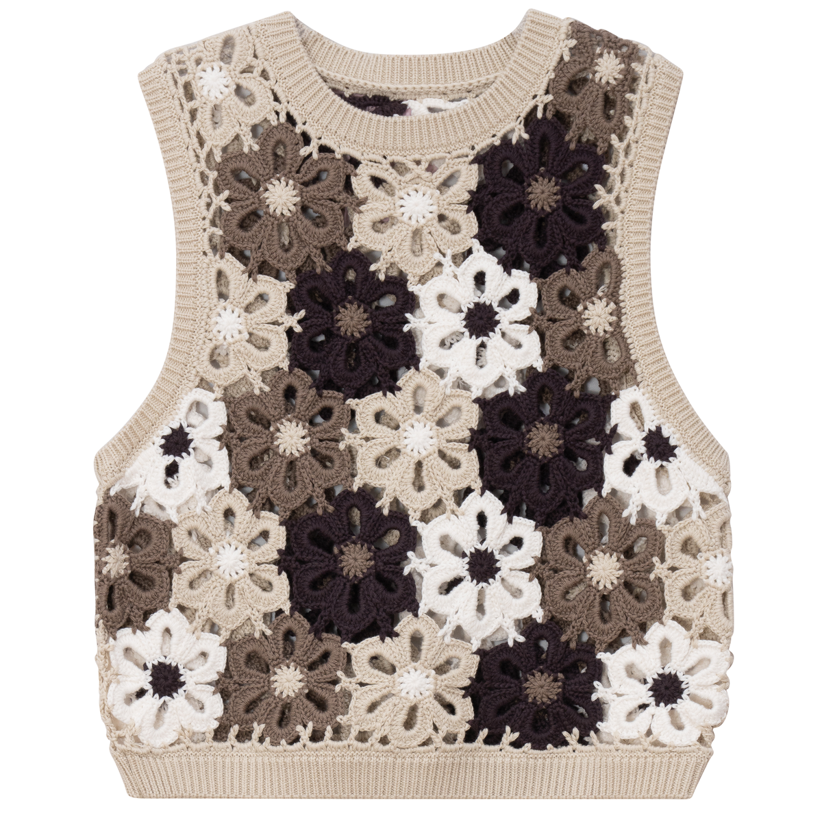 Floral Crochet Vest in Beige by Noni